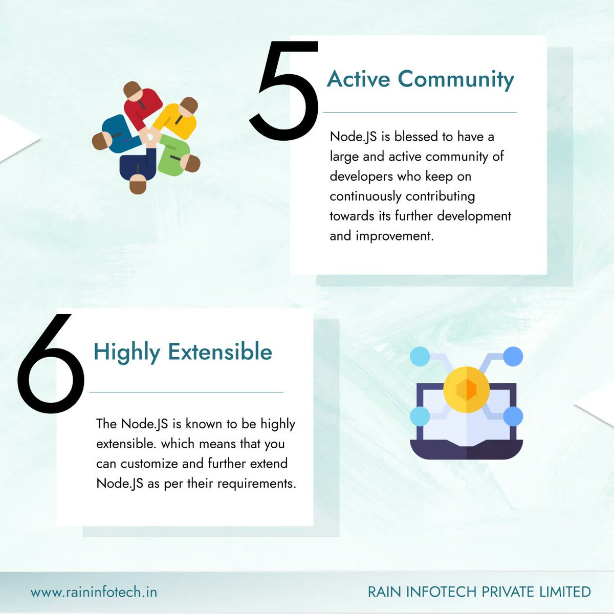 raininfotech's tweet image. One of the Nodes.Js most significant benefits includes utilising JavaScript, a single programming language, for both front-end and back-end development. Therefore, startups will only need to engage independent developers.
#raininfotech #nodejs #nodejsdevelopment #nodejsdeveloper