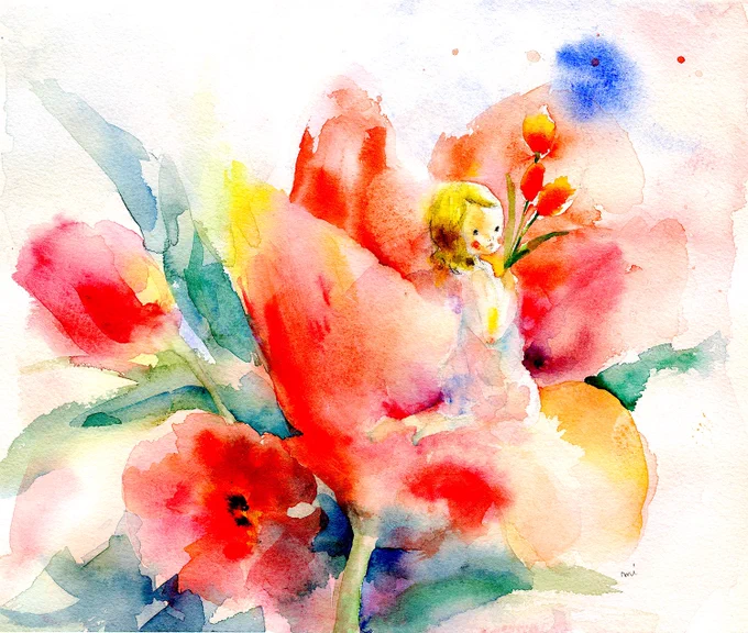 チューリップはユリ科の植物。
スズランもユリ科。

#えがしらみちこイラスト 