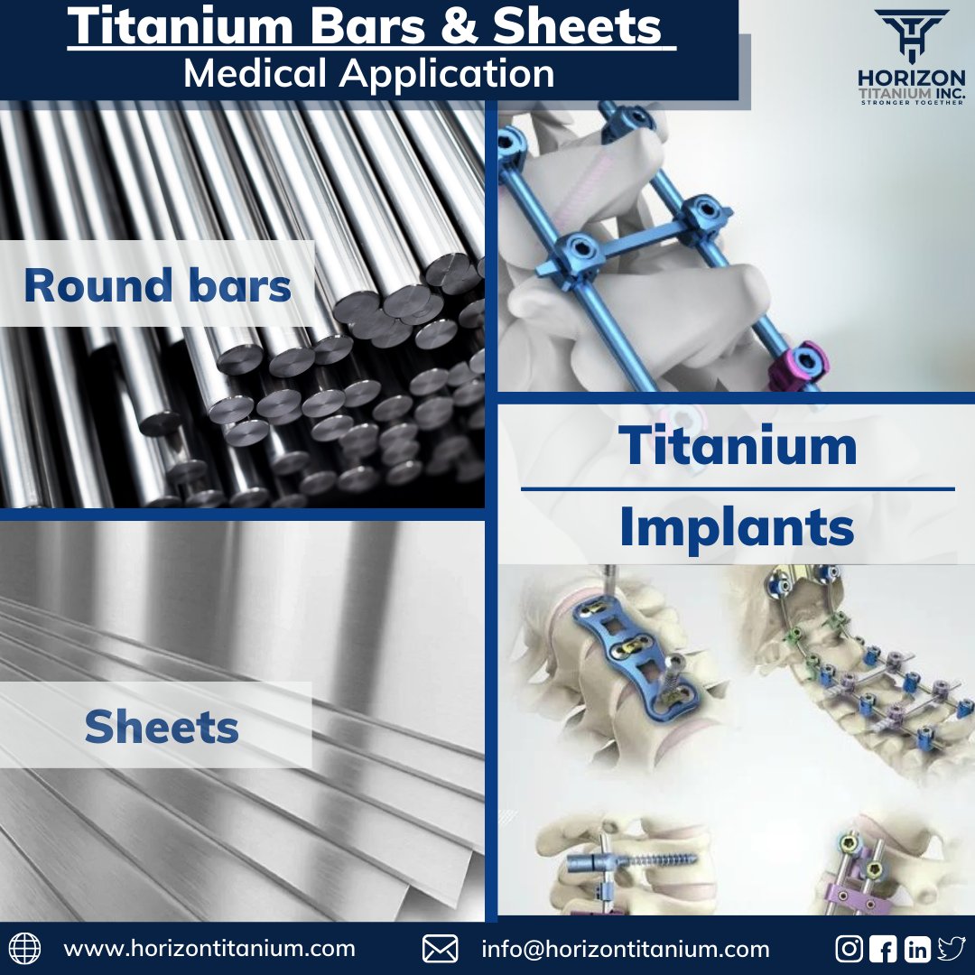 HorizonTitanium's tweet image. #Titaniumbars and #sheets can be shaped and customized to fit specific patient needs, and they are also resistant to corrosion and wear, ensuring a long-lasting and reliable implant.

If you need Titanium round bars and sheets please contact us at info@horizontitanium.com.