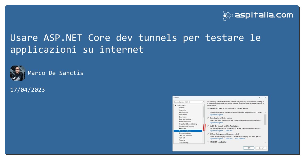 aspitalia's tweet image. Usare #aspnetcore dev tunnels per testare le applicazioni su internet aspit.co/cfz di @crad77 #webapi #aspnetcore1 #aspnetcore2 #aspnetcore3 #aspnetcore5