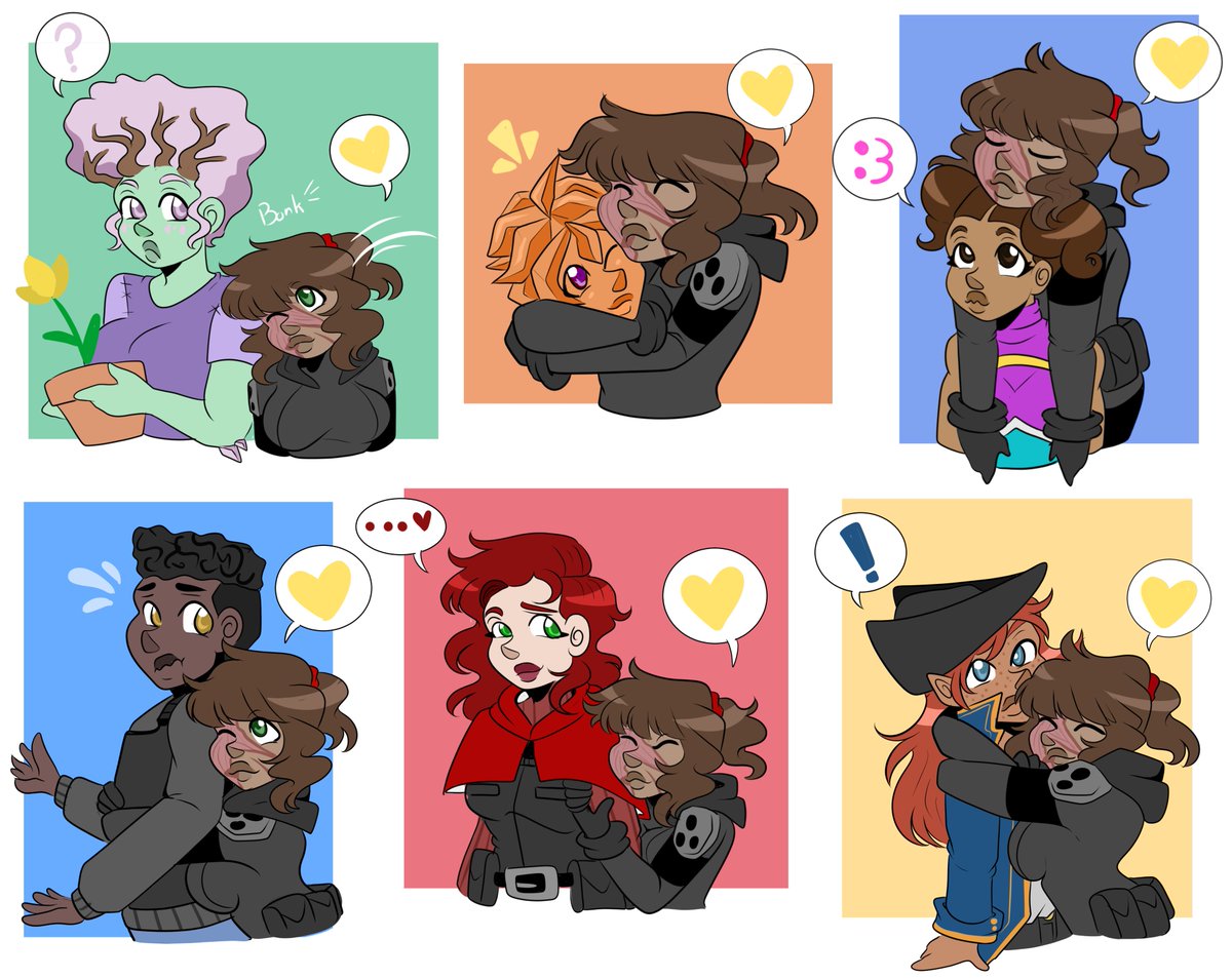 Nanabirdieart's tweet photo. Jo shows some affection to her teammates...whether they like it or not.

Mask is a really great game and I have a great time playing it with all my friends so I wanted to do a little tribute to them https://t.co/11QCp5SnoO