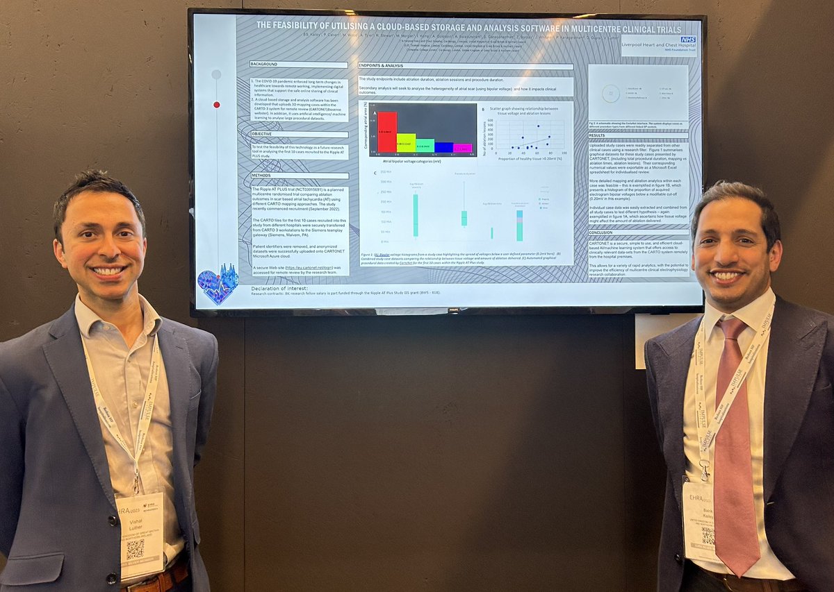 Great to be at #EHRA2023 with @balrik to share our early experience with CARTONET @BiosenseWebster to help facilitate multi centre research. A team effort @idigitalnhs to get this cloud based software into @LHCHFT @LiverpoolEP
(Full poster below)
@DhirajGuptaBHRS