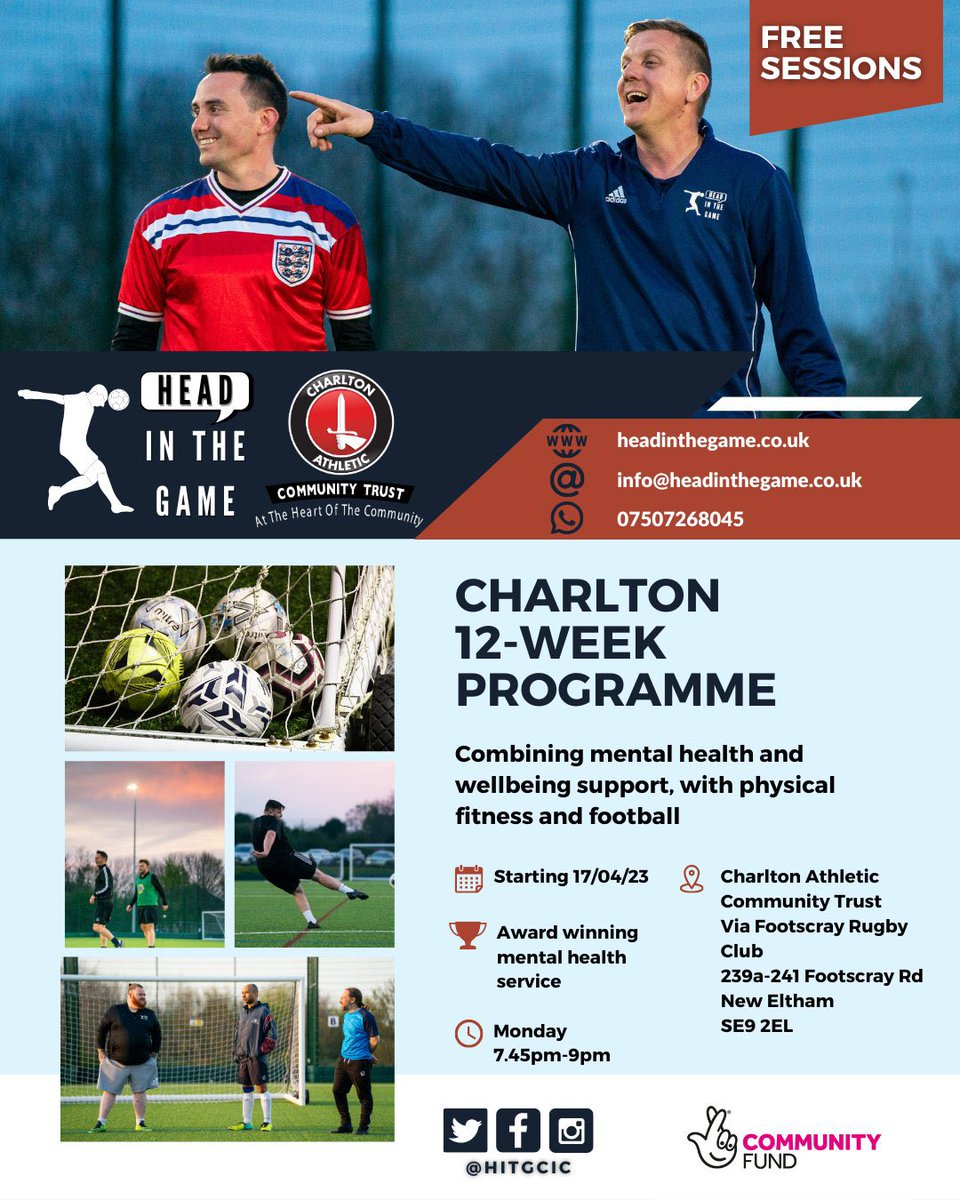 HITGCIO's tweet image. Tonight we start our new 12 week #MentalHealth #Football programme with @CAFCTrust ⚽️

Really looking forward to working with 18 men from #southlondon improving their #mentalfitness &amp;amp; #wellbeing through the beautiful game!

headinthegame.co.uk

#SuicideAwareness #talking…