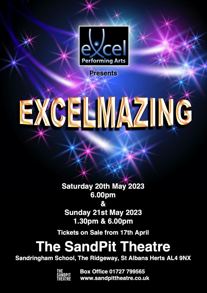 ✨Today is the day!🎉🎉

✨‘Excelmazing’ tickets go on sale from the Sandpit Theatre’s website TODAY from 9am. Woohoo!

✨Also a reminder to Monday classes…..we are back to classes after the Easter break today. See you all later.🤩

#showtime #rehearsals #teamwork #stalbansdance