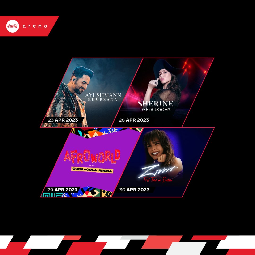 cocacolaarena's tweet photo. We have some iconic shows for you this April!

We have some legendary artists coming to Dubai's home of live entertainment, so grab your friends and make memories at Coca-Cola Arena!

Tickets for all our upcoming events are available by clicking the link in our bio. https://t.co/5dG5otsZF8