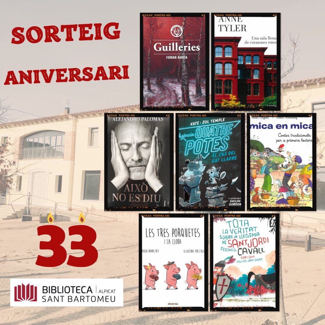 BiblioAlpicat's tweet photo. Diumenge farem 33 primaveres i ho volem celebrar amb tots vosaltres regalant un lot de llibres. 
Per participar només cal que deixeu un comentari definint amb un adjectiu la #bibliotecadalpicat i que feu retuit. Molta sort!
Divendres a les 2 del migdia tancarem la participació! https://t.co/gdEEx6j76g
