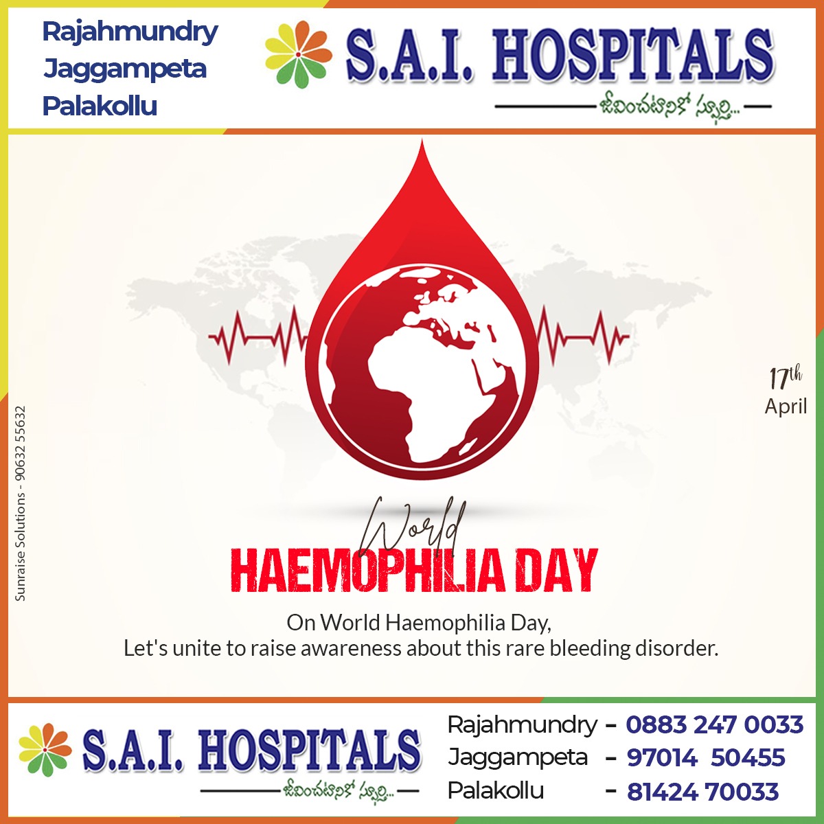 WORLD HAEMOPHILIA DAY On World Haemophilia Day, Let's unite to raise awareness about this rare bleeding disorder
#saihospitals #WorldHemophiliaDay #HemophiliaAwareness #WHD2023 #ClottingDisorders #FactorDeficiency #InheritedBleedingDisorders
#KnowHemophilia #BleedingDisorders