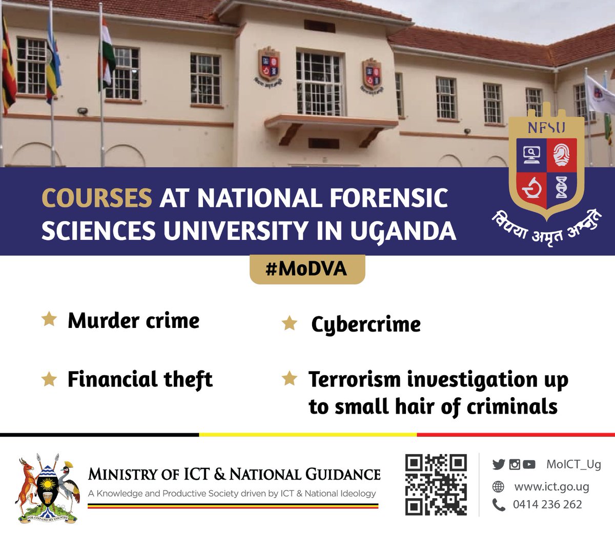 hafswa_nalwoga's tweet photo. On Wednesday 12th April 2023: Uganda opened up a National Forensic Science University( India- Africa Campus), 
The campus is the first of it's kind in the whole of Africa to provide training in forensics to security organs,law enforcement agencies &amp;other gov't departments #MoDVA https://t.co/mcthWDoqVe