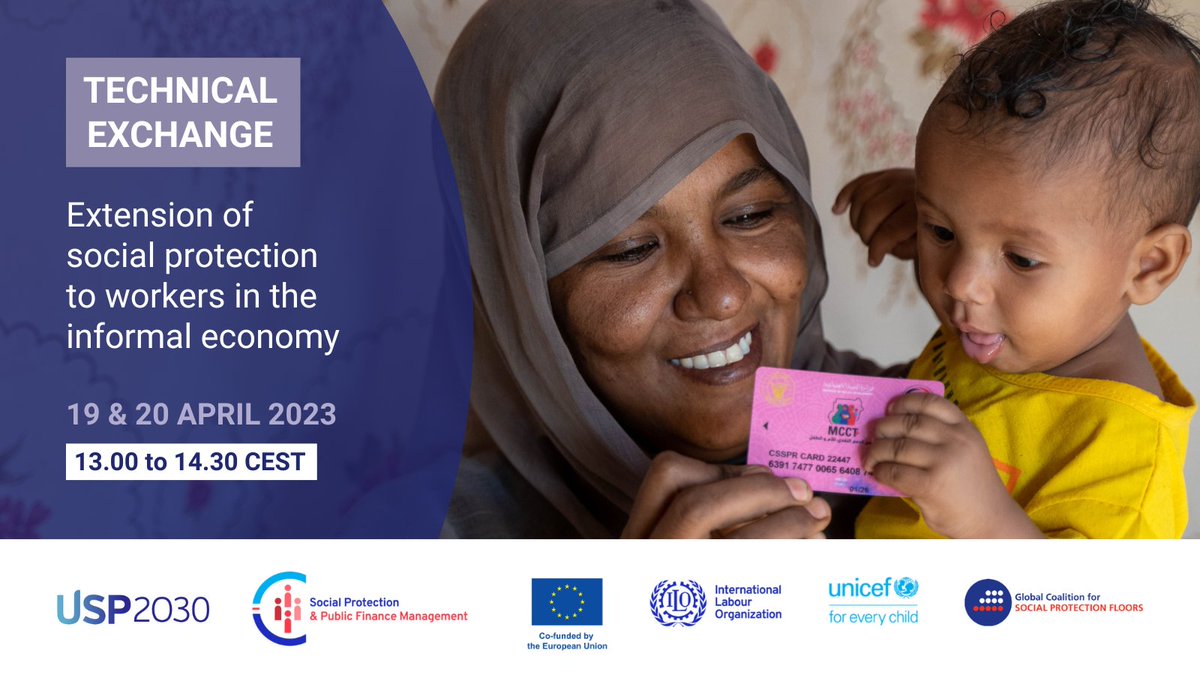 📢Happening this week:
Experts from <a href="/ilo/">International Labour Organization</a> @unicefsocpolicy @oxfam &amp; @wiegoglobal will share what they know about designing and implementing strategies to extend #SocialProtection to workers in the informal economy.

Join us👉bit.ly/41ofl0f
 @socprotection @eu_partnerships