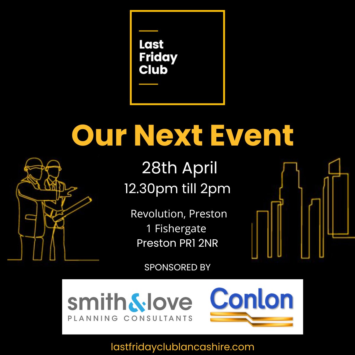 After a great Last Friday event in March, we are back at the new venue Revolution, Preston on the 28th April. This month's sponsors are @smithandlove and <a href="/_CONLON_/">Conlon Construction</a> . 
Head down for some property networking with like minded property professionals.
#property #northernnetworking