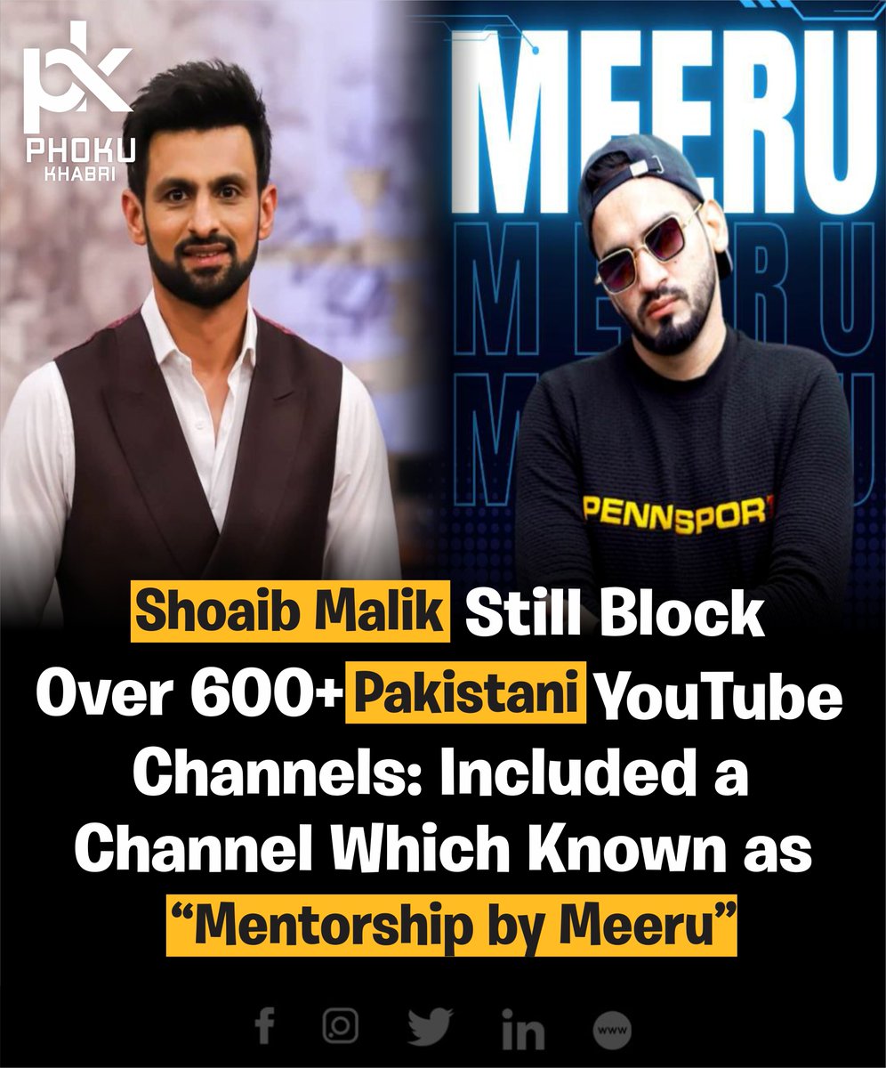 phokukhabri's tweet photo. Read More : https://t.co/uwoV1uMIAz
@real_meeru
@realshoaibmalik
#ShoaibMalik #Youtube #youtubechannel #BLOCKED #mentorship #By #meeru #cricket #phokukhabri #phoku #pakistani #pakistancricket https://t.co/5qqhXfLYNn