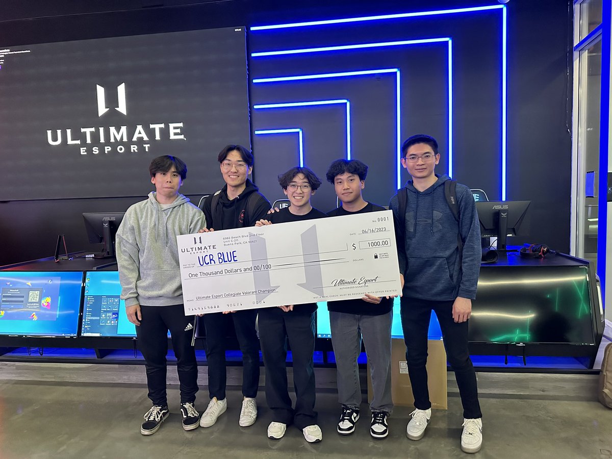 UltEsport's tweet photo. We have our winners! Congratulations to UCR BLUE @HLG_UCR for taking 1st Place at the first ever Ultimate Esport Collegiate Valorant LAN! 💙

🏆 @azul1te 
🏆@Soop738 
🏆@werdnA626 
🏆@Vyx_fps 
🏆@jjasonnvo https://t.co/f9oKzV8gix