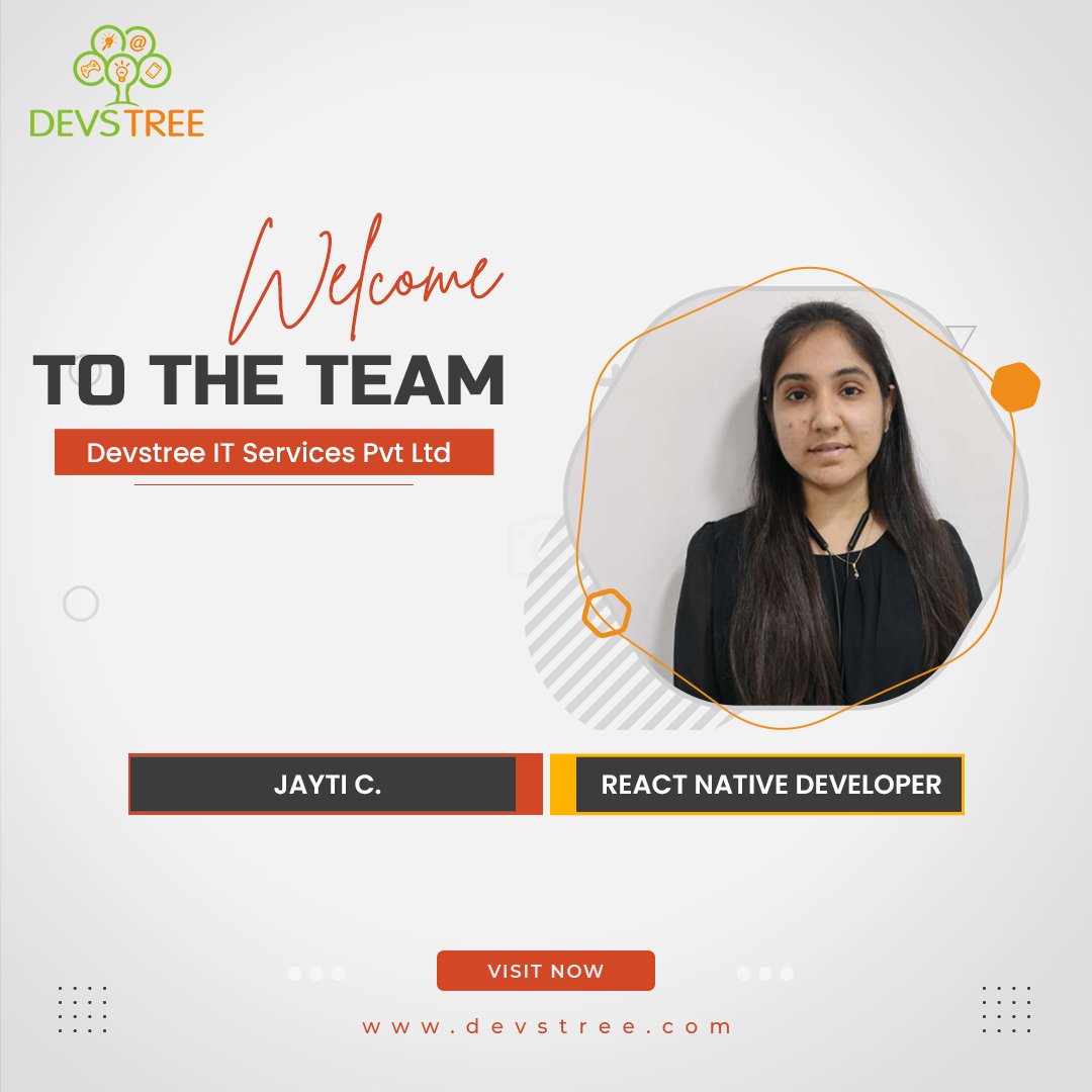 devstreeit's tweet image. Congratulations Jayti C. and welcome to the @devstreeit family!
It's amazing to have such a talented new member as part of Devstree. Wishing you a successful career ahead in the role of react native developer.
#NewJoining #reactnative #reactnativedevelopers #india