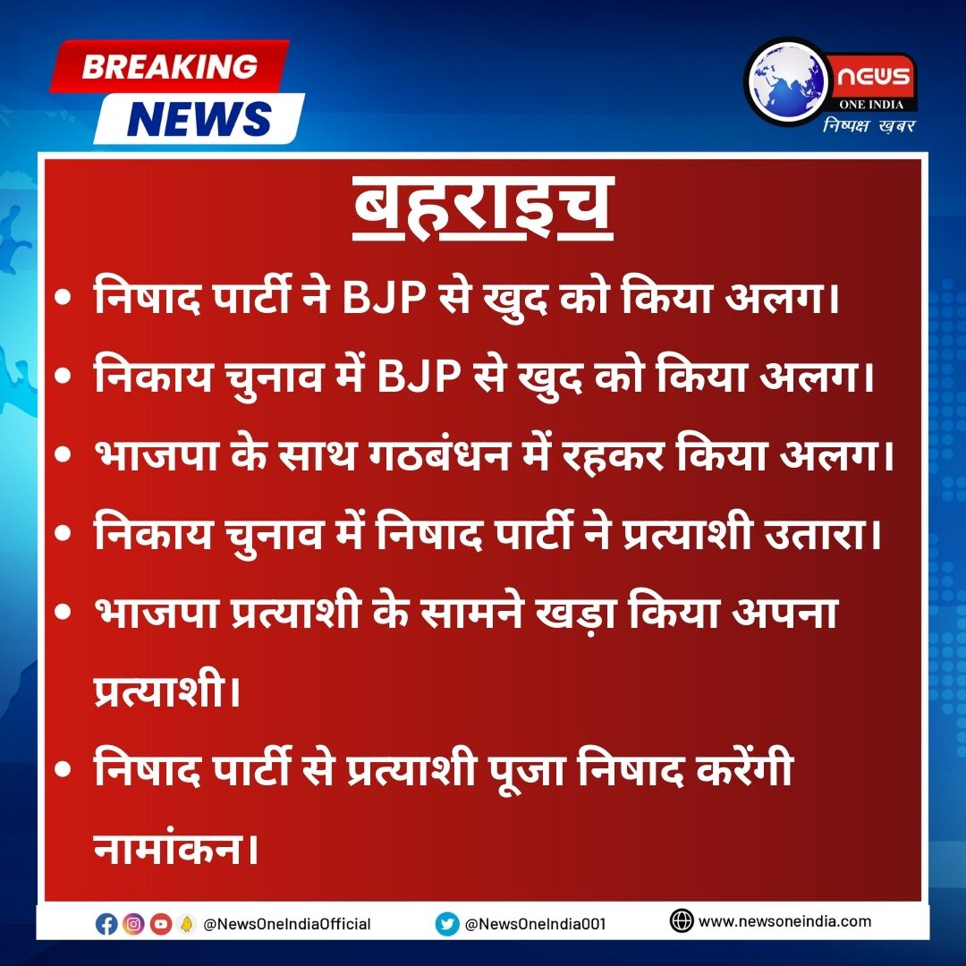 newsoneindia001's tweet photo. बहराइच- निषाद पार्टी ने BJP से खुद को किया अलग, निकाय चुनाव में BJP से खुद को किया अलग, भाजपा के साथ गठबंधन में रहकर किया अलग

#newsoneindia #update #NewsUpdate #news #LucknowNews #lucknow #nishadpart #BJP #Gathbandhan #seprate #BreakingNews #Update #lucknowcity #TodayNews https://t.co/e5PHeWs5Dp