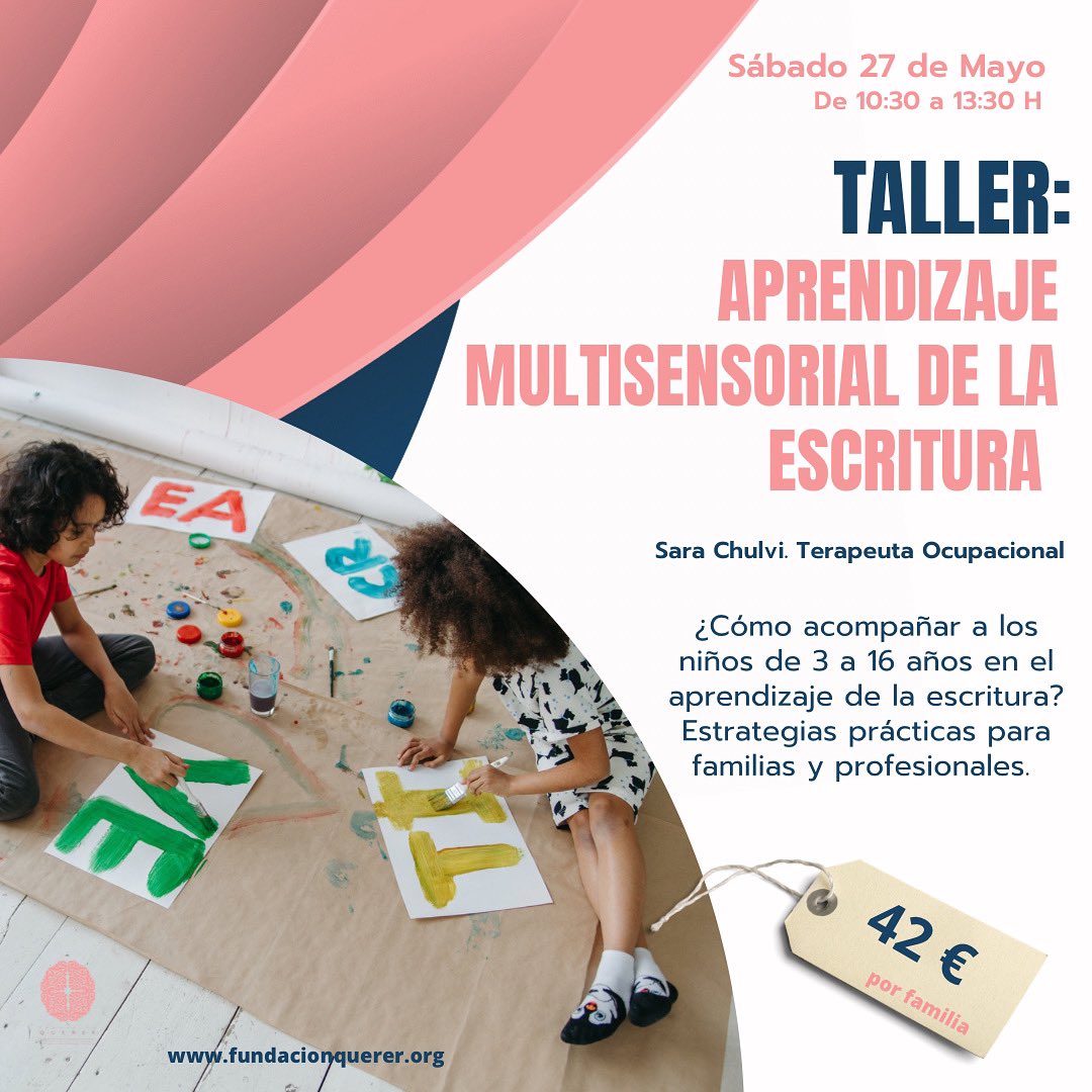 Nuevo taller:
“Aprendizaje multisensorial de la escritura” 

🗓️ Sábado, 27 de mayo de 2023
🕢 10:30 – 13:30

Más información : 

fundacionquerer.org/aprendizaje-mu…

#fundacionquerer #familias #educacionespecial #talleresfamilia