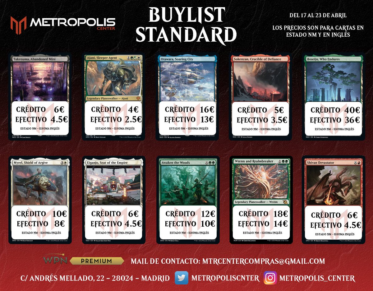 MetropolisCnter's tweet photo. Seguimos con nuestra sección de Buylist:
¿Quieres vender tus cartas?
Acércate a la tienda o escríbenos un correo y nosotros te decimos cómo hacerlo.
#buylist #MTG #cash4cards https://t.co/7q7OonYQ7v