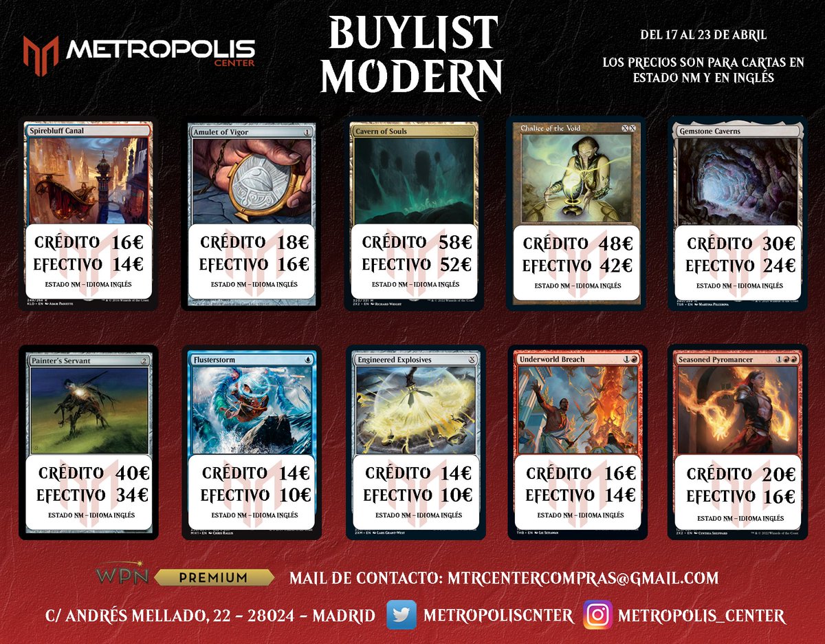 MetropolisCnter's tweet photo. Seguimos con nuestra sección de Buylist:
¿Quieres vender tus cartas?
Acércate a la tienda o escríbenos un correo y nosotros te decimos cómo hacerlo.
#buylist #MTG #cash4cards https://t.co/7q7OonYQ7v