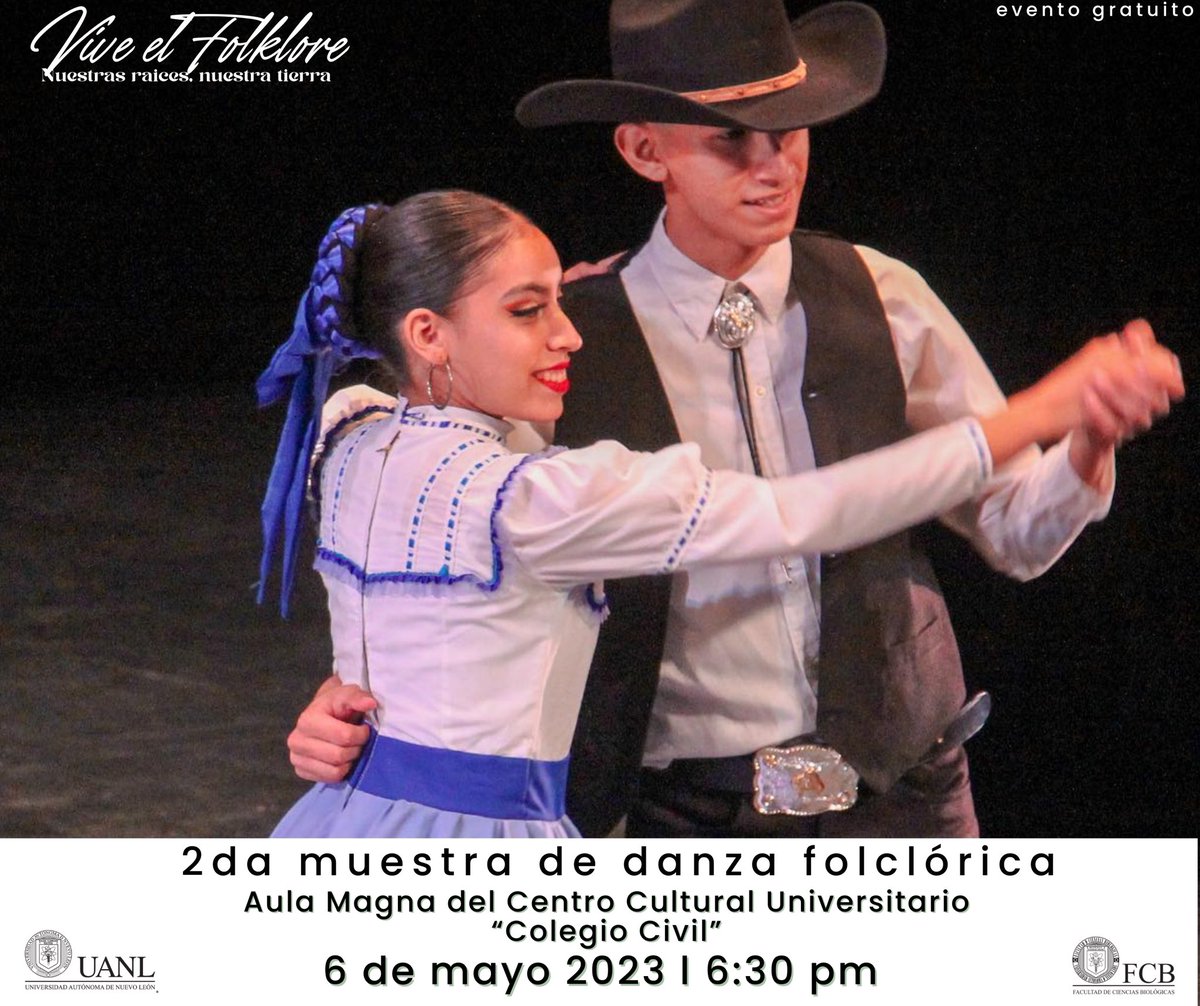 ¡No te lo pierdas! 

Te invitamos a hacer un recorrido a México a través de la Danza Folclórica 

6 de Mayo del 2023, 6:30 pm, Aula Magna de Colegio Civil

<a href="/biologiauanl/">FCB UANL</a> <a href="/CulturaUANL/">Cultura UANL</a>
