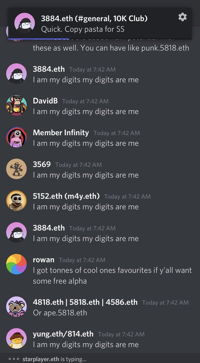 Screenshot from 10K discord first week I think - 27/04/2022 Take me back I am my digits, my digits are me