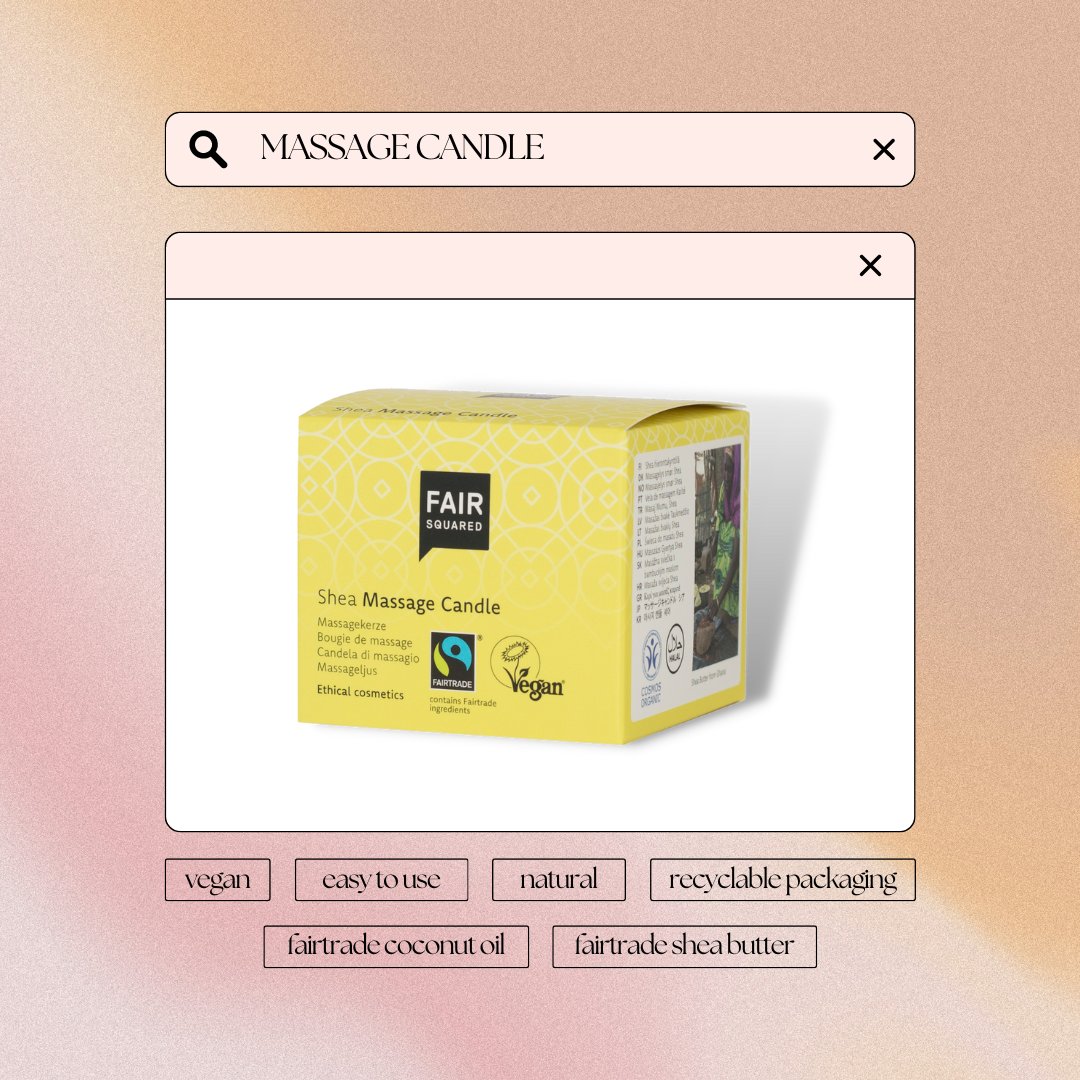 Natural and vegan massage candle based on fair trade coconut oil and fair trade shea butter. It uniquely combines romantic candlelight with sensual massage in one product. Light the candle's wick and let it burn until the burner plate liquefies.