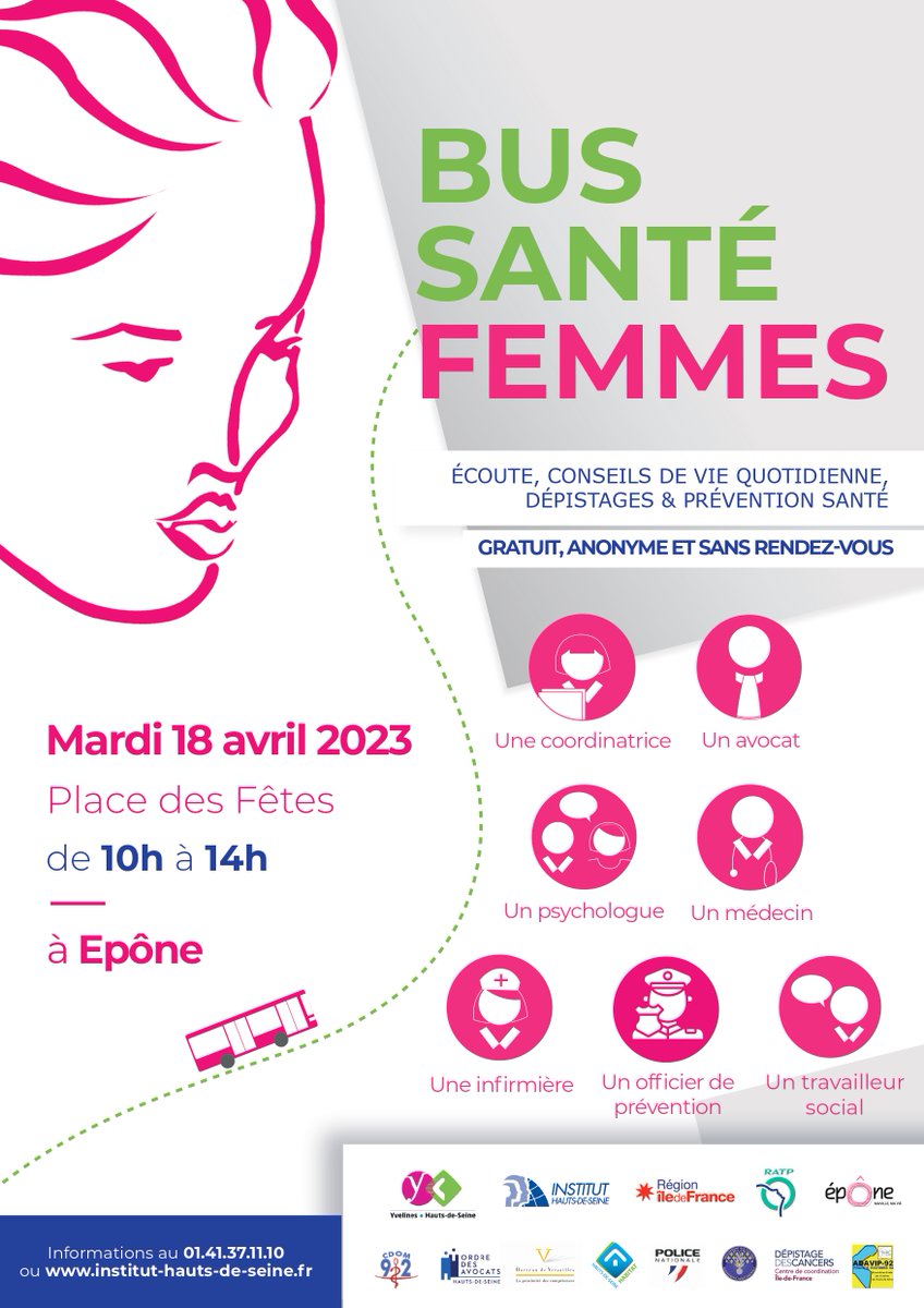 instituthds's tweet photo. 🚌 Le #BusSanteFemmes sera demain à #Epone, de 10h à 14h, sur la Place des Fêtes, et à @VilleSaintCloud, le mercredi 19 avril, de 10h à 13h30, au Boulevard de la République (en face du Monoprix).

🤝 @hautsdeseinefr @Les_Yvelines @iledefrance @RATPgroup https://t.co/eVrufyPDKn