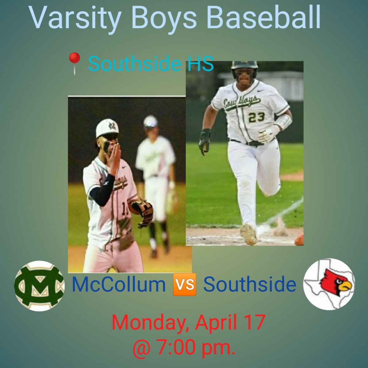 decxvuil's tweet photo. 🔥GAME DAY🔥
Varsity Boys Baseball
🖥 LiveStreaming Link in bio
📺 𝕨𝕒𝕥𝕔𝕙 𝕝𝕚𝕧𝕖 : https://t.co/x9MHfW1i9s
📅 Mon., Apr. 17, 2023
⚾ McCollum 🆚 Southside
⏰ @ 7:00 pm.
@Mc_Cowboys @BaseballMC @McCollumFC1 @southsideisd @SouthsideBaseb2 @Lopez16Soccer @RollsideGBBall https://t.co/QcSXFqPGQC