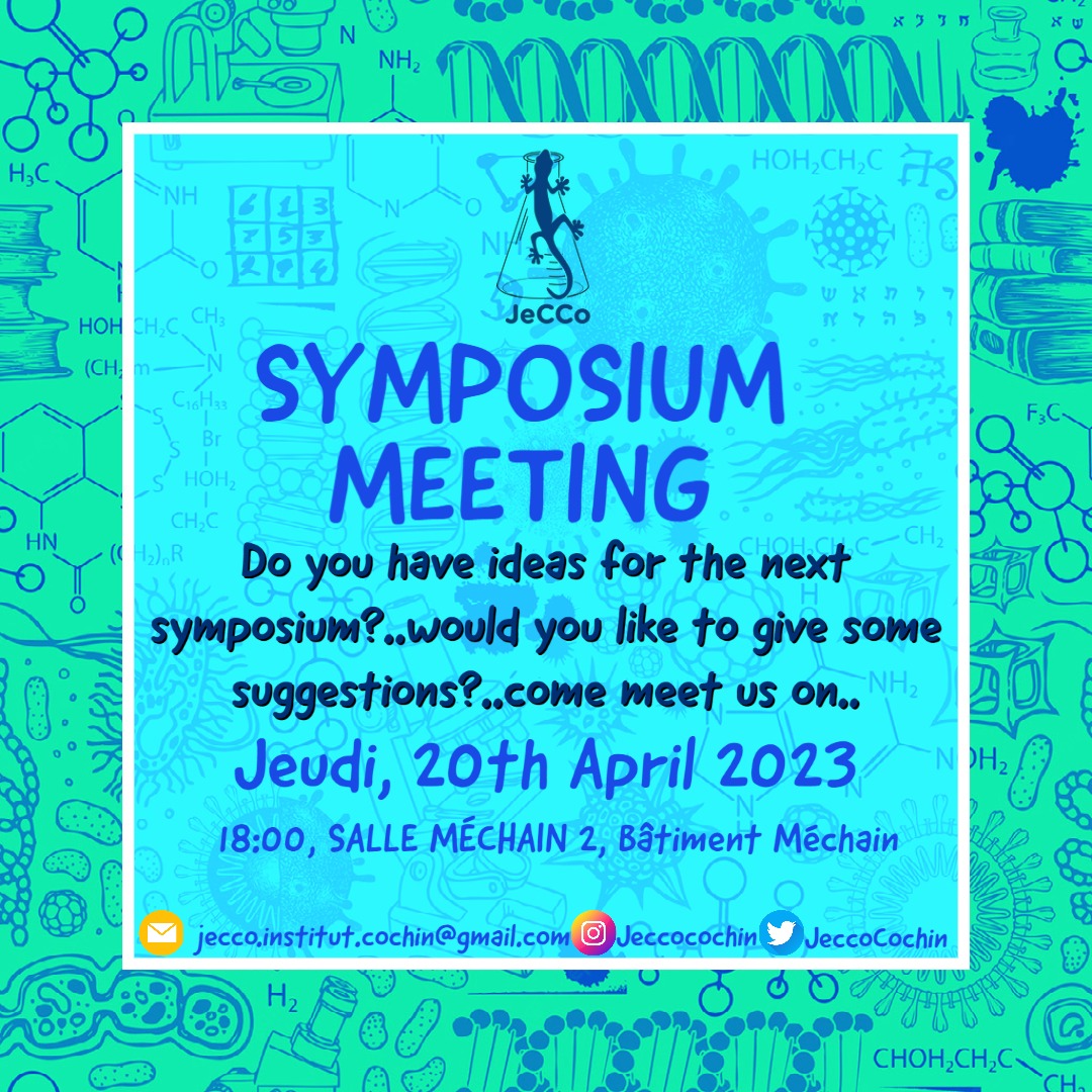 JeccoCochin's tweet photo. Like every year, JeCCo organizes the annual scientific symposium, the details of which we are in the process of developing. If you would like to contribute, it's the perfect opportunity!! 👩‍🔬👨‍🔬🤝 https://t.co/40rXmPSgki