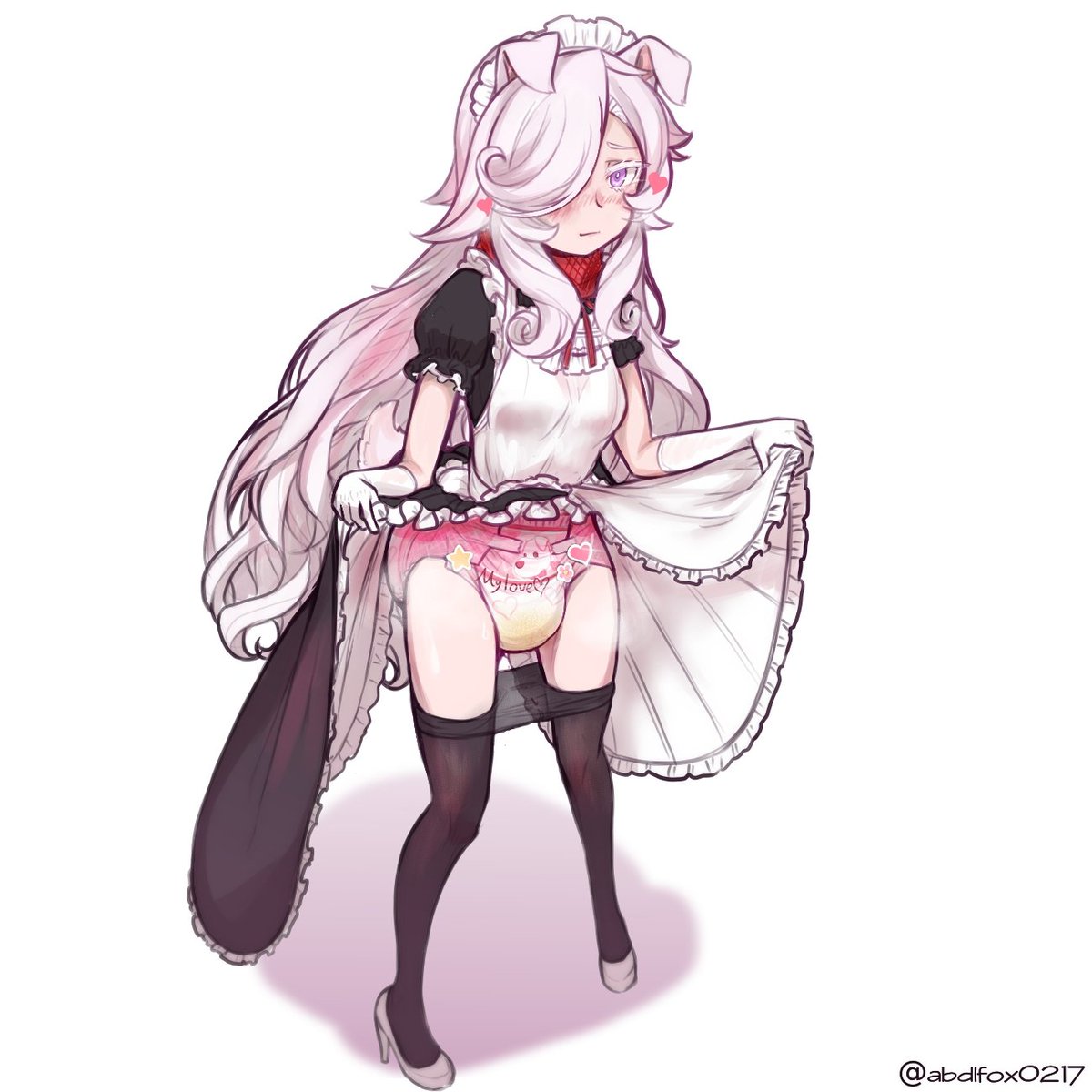 abdlfox0217's tweet photo. Third request picture. 

Theme: "Master, your maid ended up wetting her diaper" 

Same set as the second request character I drew 
 #abdl #diaper https://t.co/D6szOetEuX