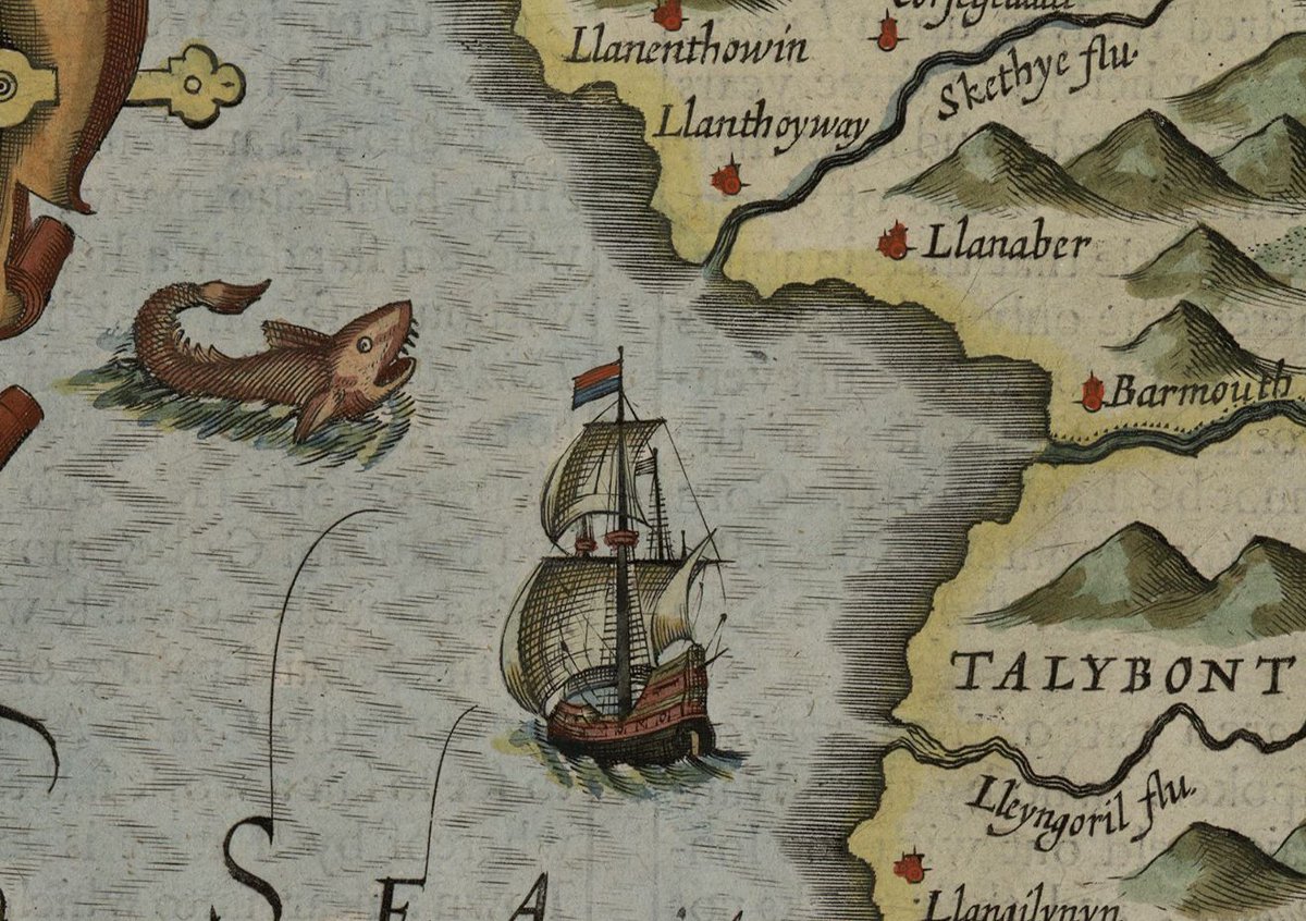 NLWales's tweet photo. 🐟Today’s #MapMonsterMonday sees a creature making its way up Cardigan Bay towards Barmouth.   

🗺️Map of ‘Merionethshire described 1610’ by John Speed

🔗https://t.co/Fo8M53Fn3W… https://t.co/h3jYqe1HIQ