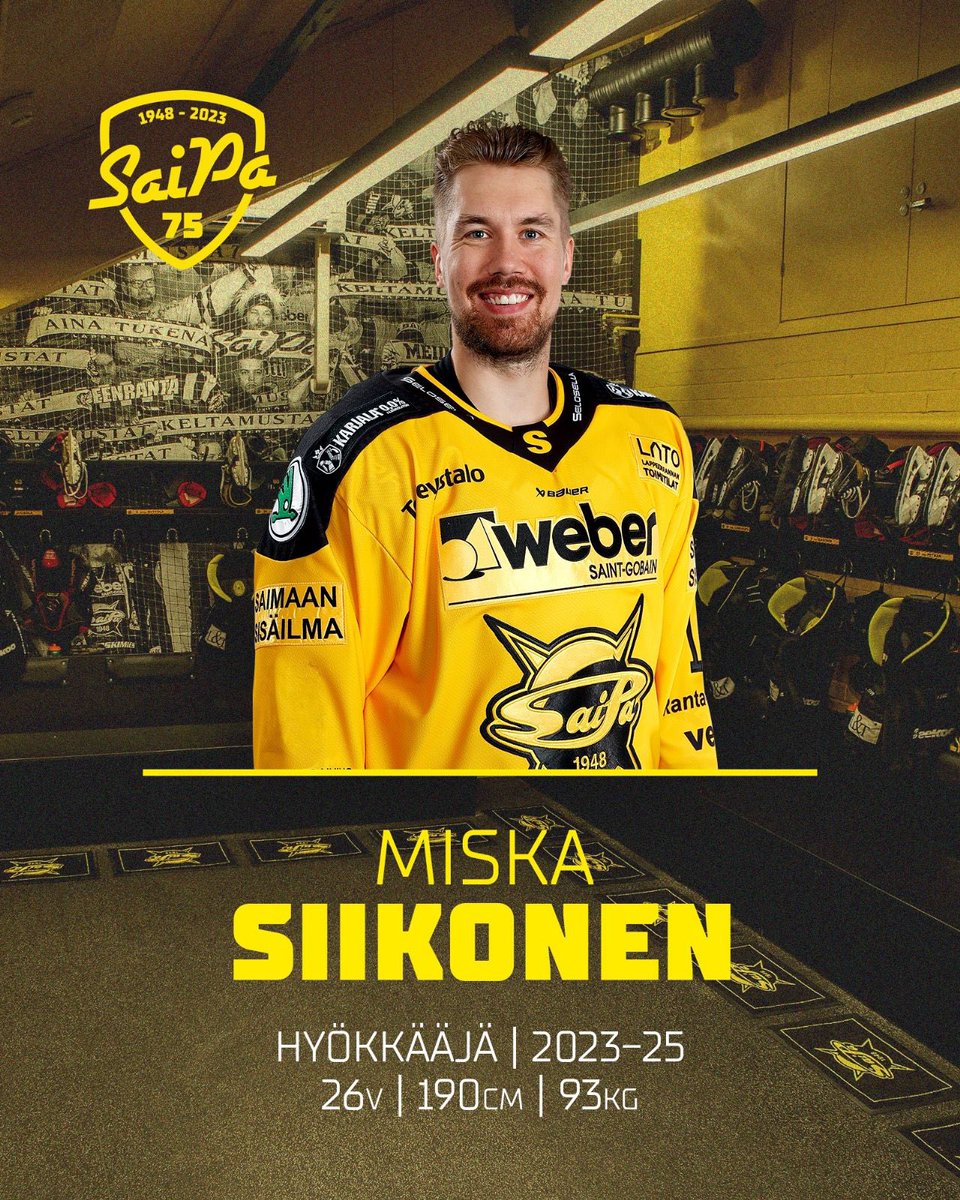 Liiga_SaiPa's tweet photo. Tervetuloa SaiPaan Miska Siikonen! 

SaiPa on tehnyt kaksivuotisen sopimuksen hyökkääjä Miska Siikosen kanssa.

Lue lisää: https://t.co/kO2Un7eJ5H

#SaiPa #SaiPa75 #Liiga https://t.co/jK8EIWILVH