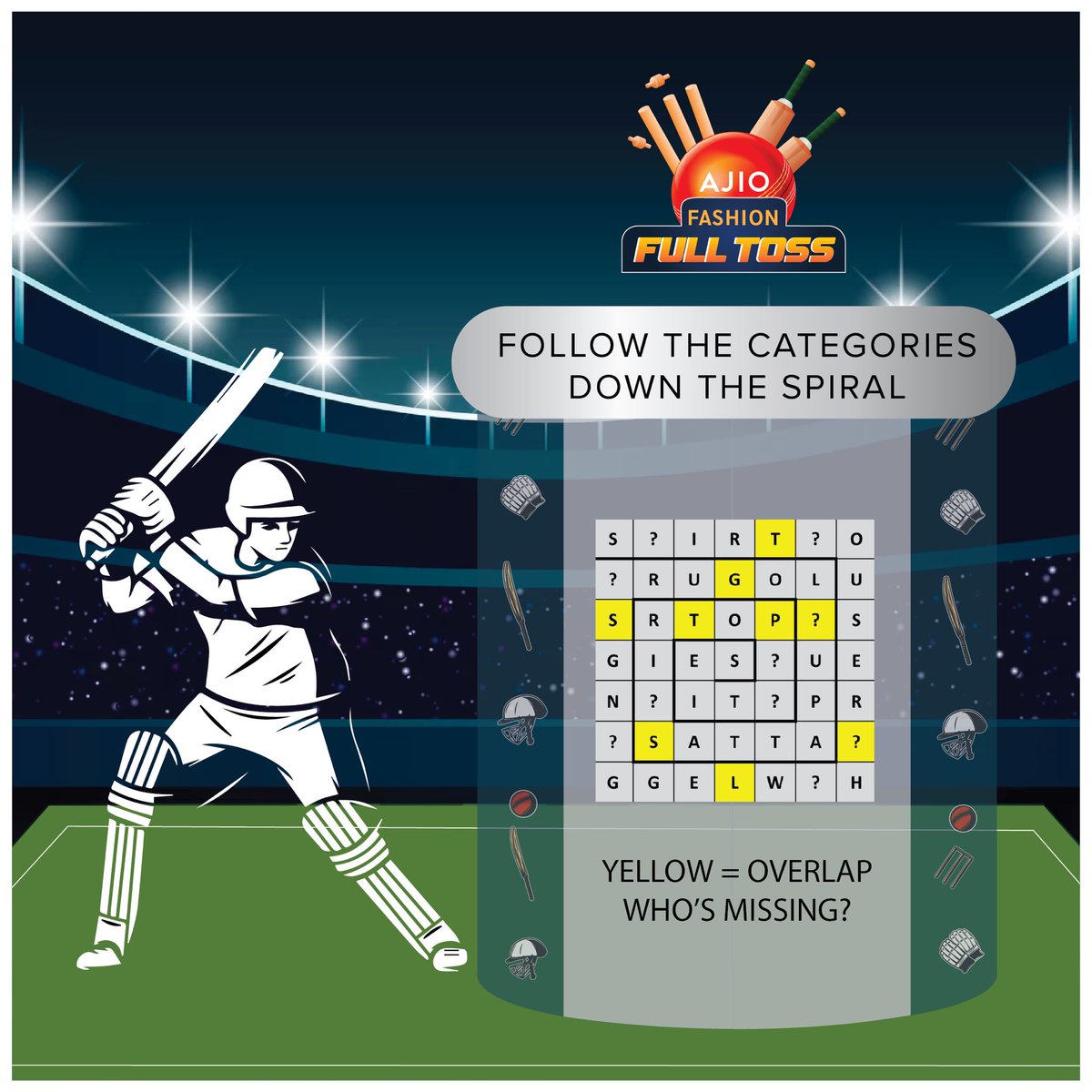 🏏 Step up to the crease and take a swing at our latest challenge! 🤩
#AjioFashionFullToss is back with a tricky riddle! Can you guess the cricketer &amp; win a smashing ₹5,000 AJIO gift voucher! 💰
So, gear up and get ready to knock it out of the arena! 🏏🤞

#AJIOMindBenders