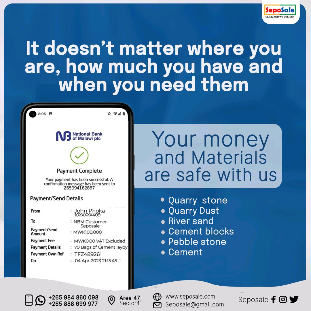 seposalecompany's tweet photo. Did you know that Seposale Ltd gives you a chance to purchase construction materials in instalments? We are here to help you save for your big dreams. Contact our sales team now for a Lay-by agreement.
#Seposale #Buildingbetter https://t.co/sUM5LpHl59