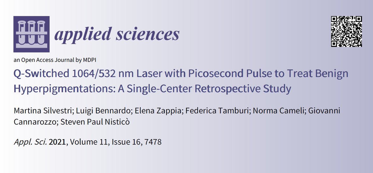 Applsci's tweet photo. ๐ขHighly viewed paper in Section "#Optics and #Lasers"
Q-Switched 1064/532 nm Laser with Picosecond Pulse to Treat Benign #Hyperpigmentations: A Single-Center Retrospective Study
https://t.co/mBtoUYNrr5
๐จโ๐ฌ by Dr. Martina Silvestri et al. https://t.co/CORtiSrSIo