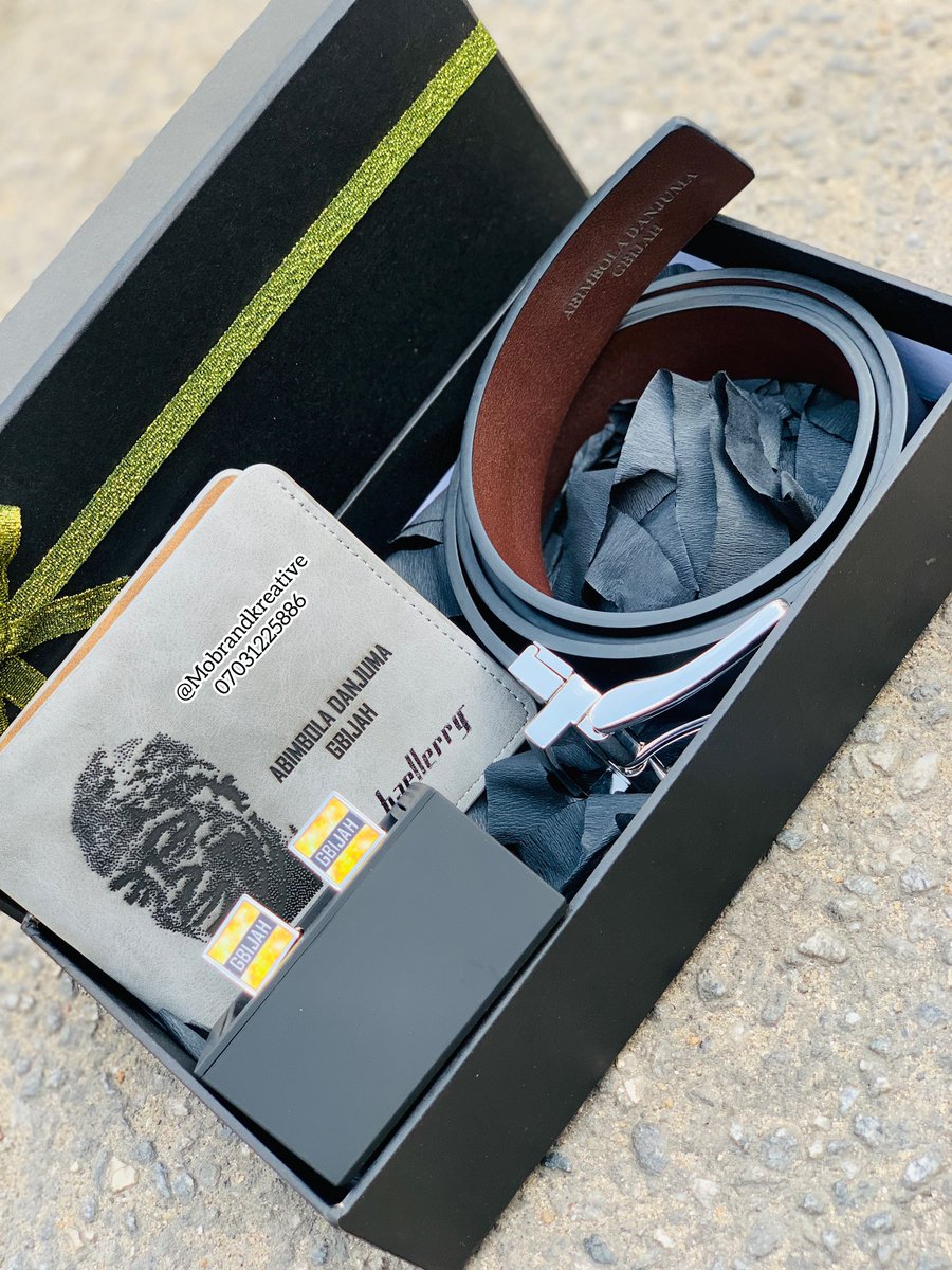 ayettymama25's tweet photo. Gift for him🥰🥰

Appreciate your loved ones  today 🥰❤️❤️

Engraved reversible belt
Engraved wallet 
Customized cufflinks

Price:35k

Call/WhatsApp:07031225886

Nationwide delivery 🚚 

Payment validate order 

@Jomilojju @lavezzedout https://t.co/694hM9t5I0