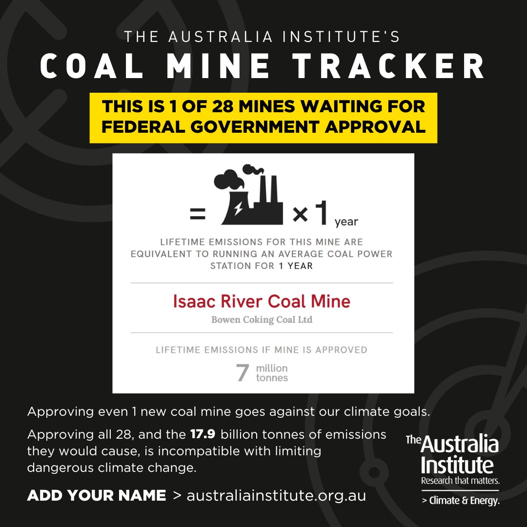 Issac River could become host to Australia's newest coal mine, with a decision due from Tanya Plibersek on April 28.
The mine would produce 3 million tonnes of coal &amp; destroy the habitat of vulnerable species including koalas &amp; greater gliders.

🔗 australiainstitute.org.au/coal-mine-trac… #auspol
