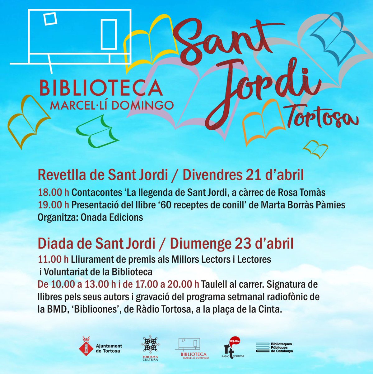 S’apropa Sant Jordi i aquí teniu la programació. 
Us esperem per celebrar-ho! <a href="/bibliotecamd/">Biblioteca Tortosa</a> <a href="/bibliotequescat/">Biblioteques</a>