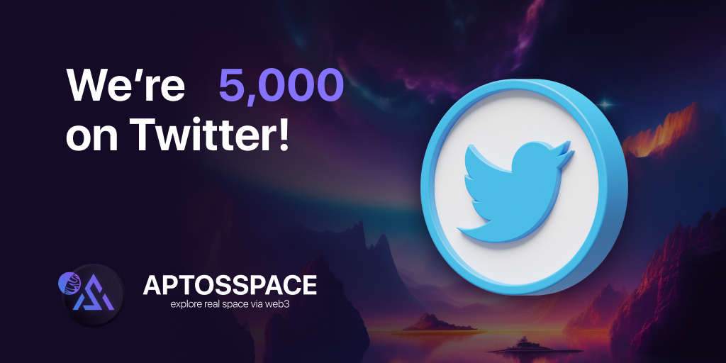 SpaceAptos's tweet photo. Exciting news! 🎉
👏We are overjoyed to let you know that the APTOS Space now has more than 5k followers on Twitter!   

💜Thank you for your support. Let's continue to revolutionize the world of P2E games together! 

#Aptos #P2E #NFT #AptosSpace https://t.co/Zbq4zK6Htp