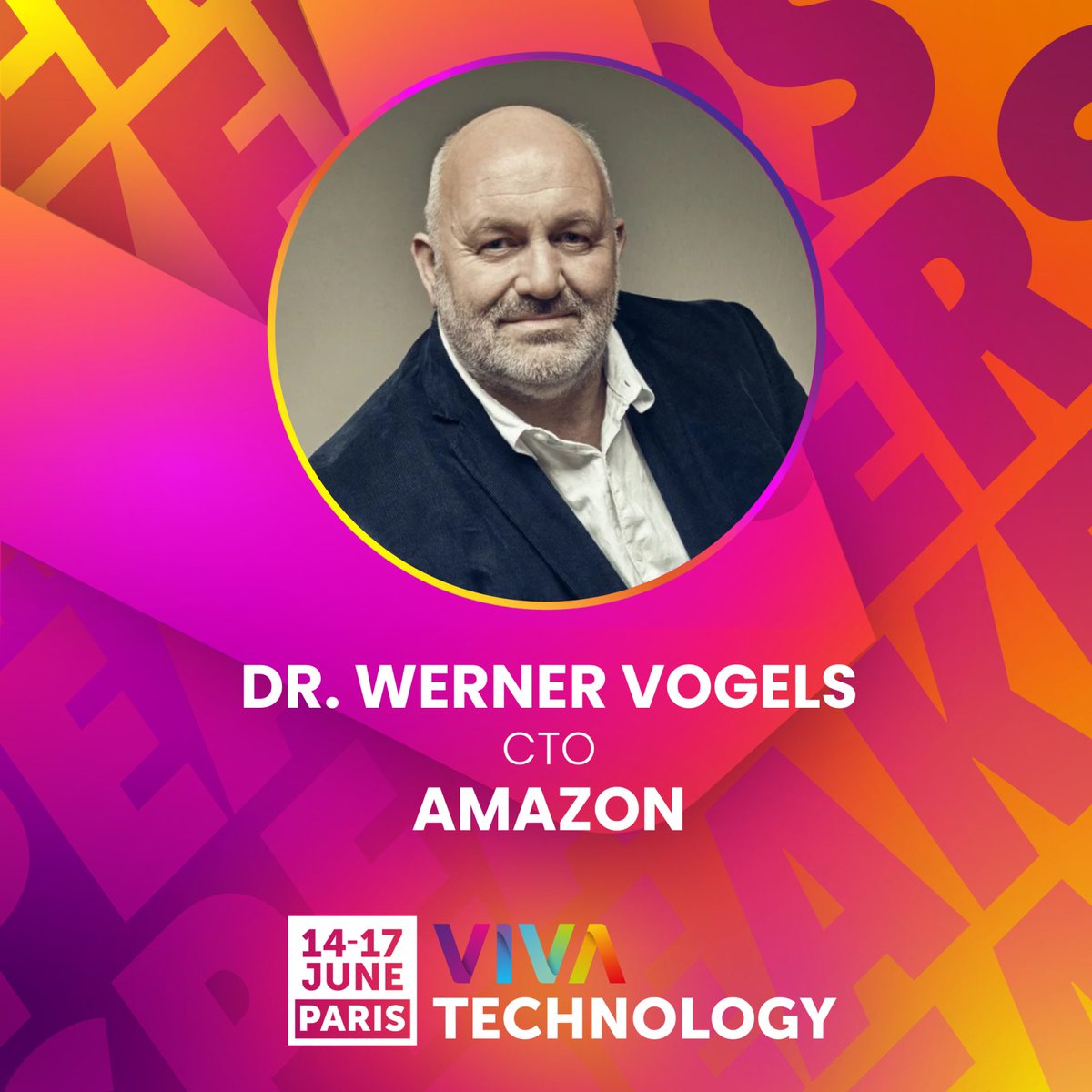 🎤 Proud to welcome keynote speaker Dr <a href="/Werner/">Werner Vogels</a> Vogels, CTO <a href="/amazon/">Amazon</a>, to the #VivaTech stage, where we'll unlock his visionary insights &amp; expertise this June!

🔥 Sit tight to see how @AWScloud can foster innovation in your business 👀