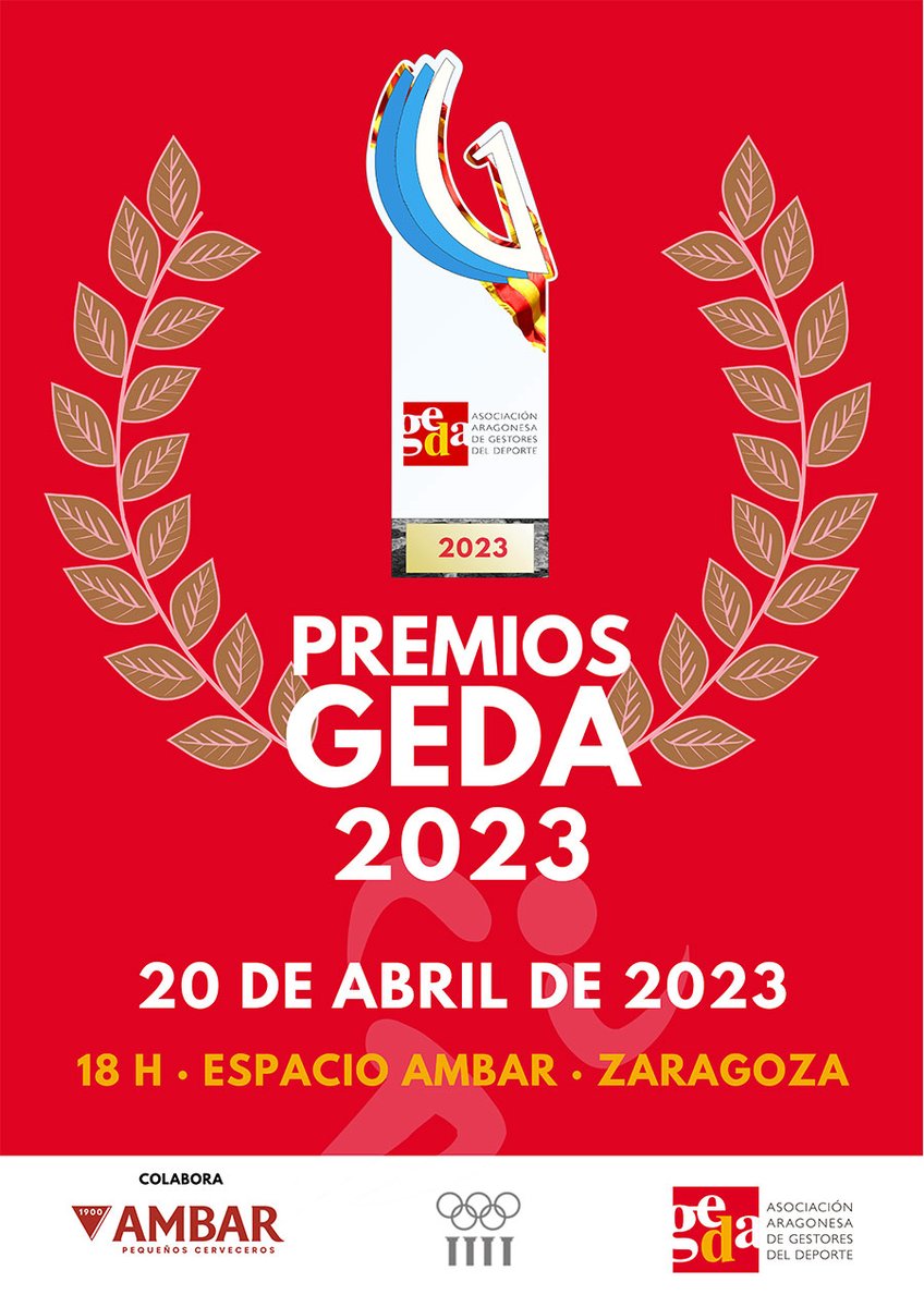🏆La Asociación Aragonesa de Gestores del Deporte entrega esta semana los #PremiosGEDA 2023 
#Zaragoza / 20 de abril a las 18h 
en Espacio #AMBAR
📌 gedaragon.com/asociacion-ara…

#Gestióndeportiva #Deporte #ActividadFísica #EducaciónFísica #profesionesdeldeporte #GEDAAragón