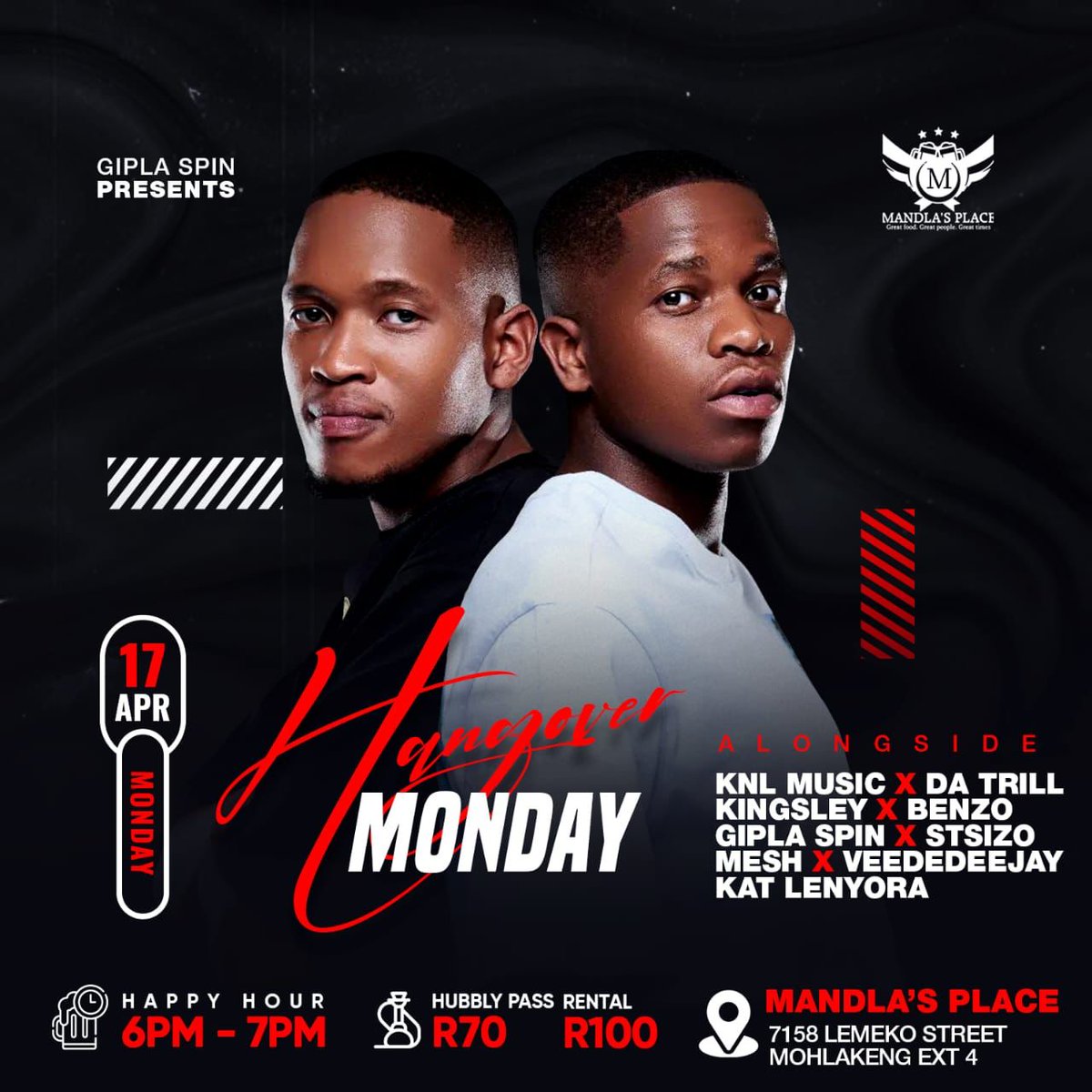 DeejayKingsley's tweet photo. Tonight the culture continues for #HangoverMonday at #MandlasPlace (Mohlakeng, Ext.4) ...Because we Monday differently πππΎπΊπΎπ₯π―π»π₯πΎπ·π₯ https://t.co/XMR9teqhXo