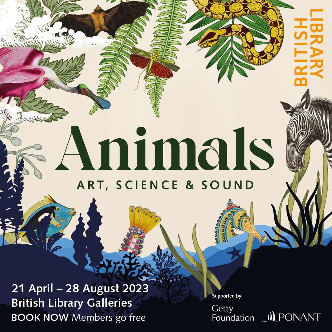 The countdown has begun! Our new @britishlibrary exhibition Animals: art, science and sound opens this Friday 21 April. Find out more and book your tickets here 🦈🐪🦏🐝🦋🐦 bl.uk/events/animals