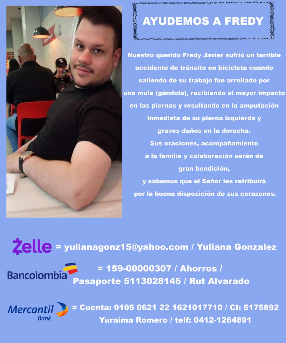 beatrizparraga's tweet photo. Lamentable accidente joven Venezolano, oriundo de Tía Juana estado #zulia #colombia #Bogota
Colaboren en estos momentos tan críticos.
Teléf. de sus padres 04121264891 Dios provea y bendiga oraciones y aportes 🙏#nenequintero #directordelsaime #tiajuana, #servicopublico https://t.co/aFUAhZNdFY