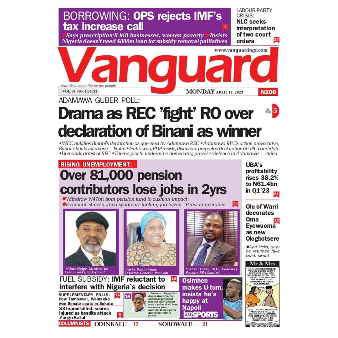 RT NewspaperHL_NG Monday, April 17, 2023: Headlines/Front pages of some Nigerian Newspapers      

#NewspaperHeadlines #Headlines #FrontPages #Nigeria #DailySunNewspaper #GuardianNewspaper #PunchNewspaper #VanguardNewspaper