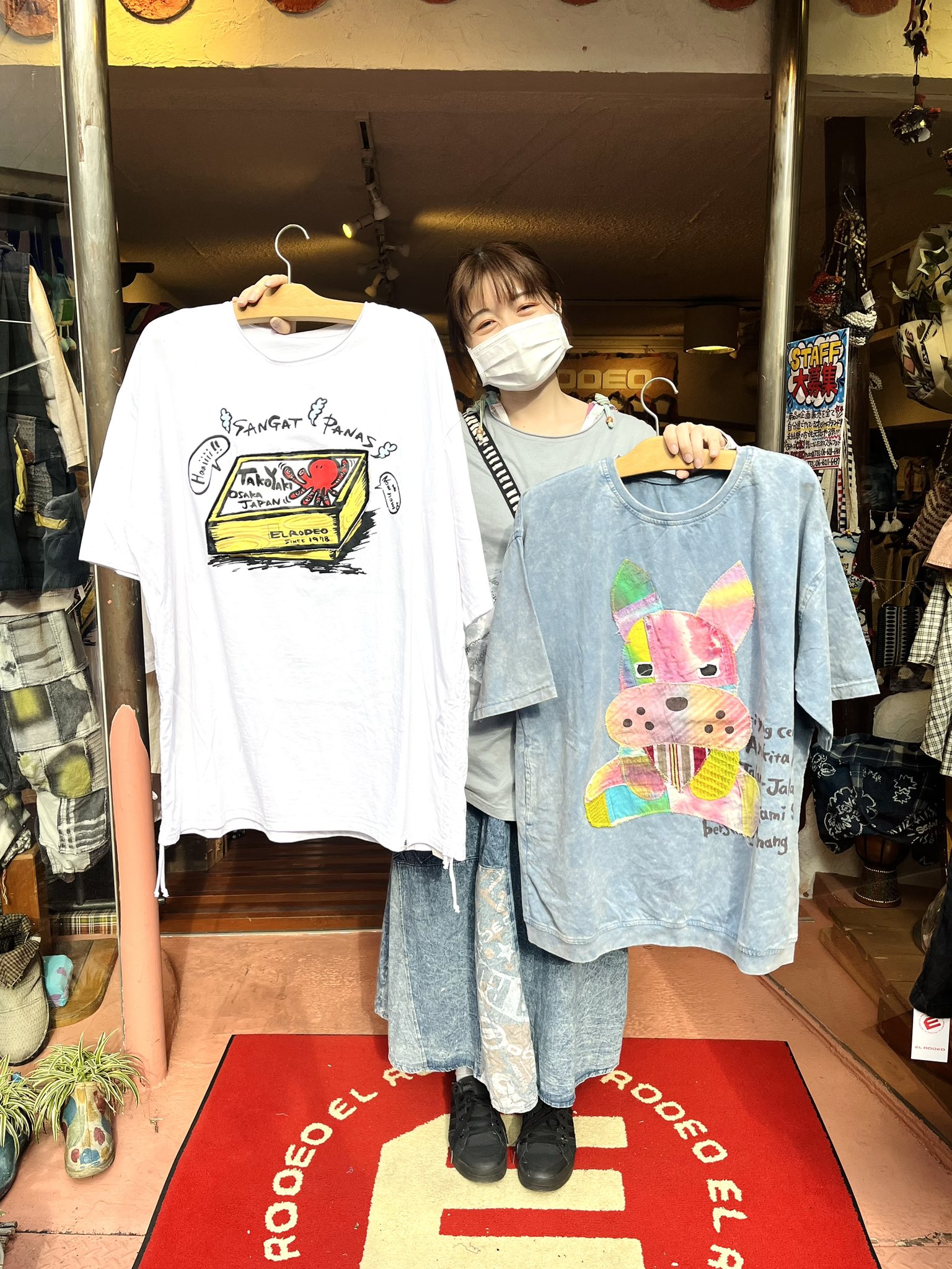 エルロデオ EL RODEO ビックTシャツ フード付き ビックロゴ デザインT