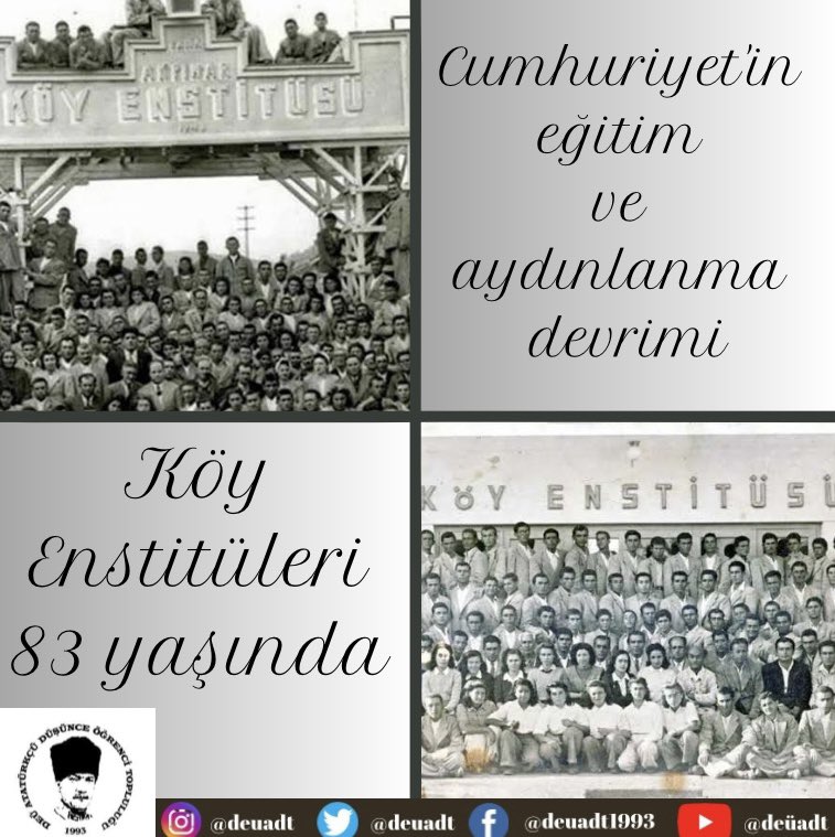 DEÜ ADT (@deuadt) on Twitter photo Ülkemizin aydınlanma yolundaki en önemli adımı ve sayısız insan yetiştirmiş Köy Enstitülerinin kuruluşunun 83.yılı kutlu olsun. Ülkemizin aydınlanma yolundaki en önemli adımı ve sayısız insan yetiştirmiş Köy Enstitülerinin kuruluşunun 83.yılı kutlu olsun.