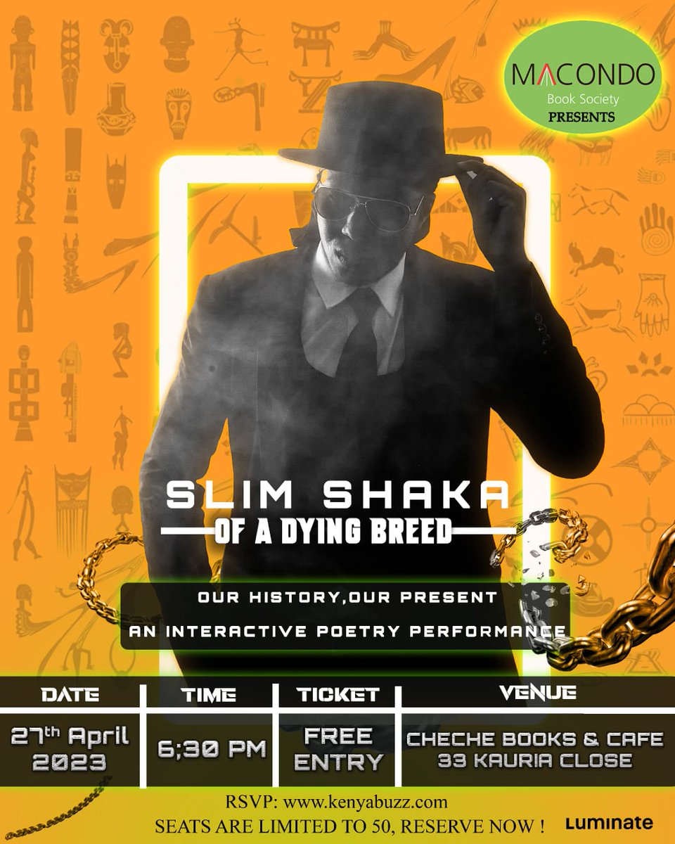 #macondobooksociety
A deep dive into African history, the what-ifs, and what could be through the poetic lens of one of the best to ever pick up a pen. #ofadyingbreed by <a href="/slimShaka254/">Slim Shaka</a> 
27th of April 
<a href="/chechebooks/">Cheche Books</a>