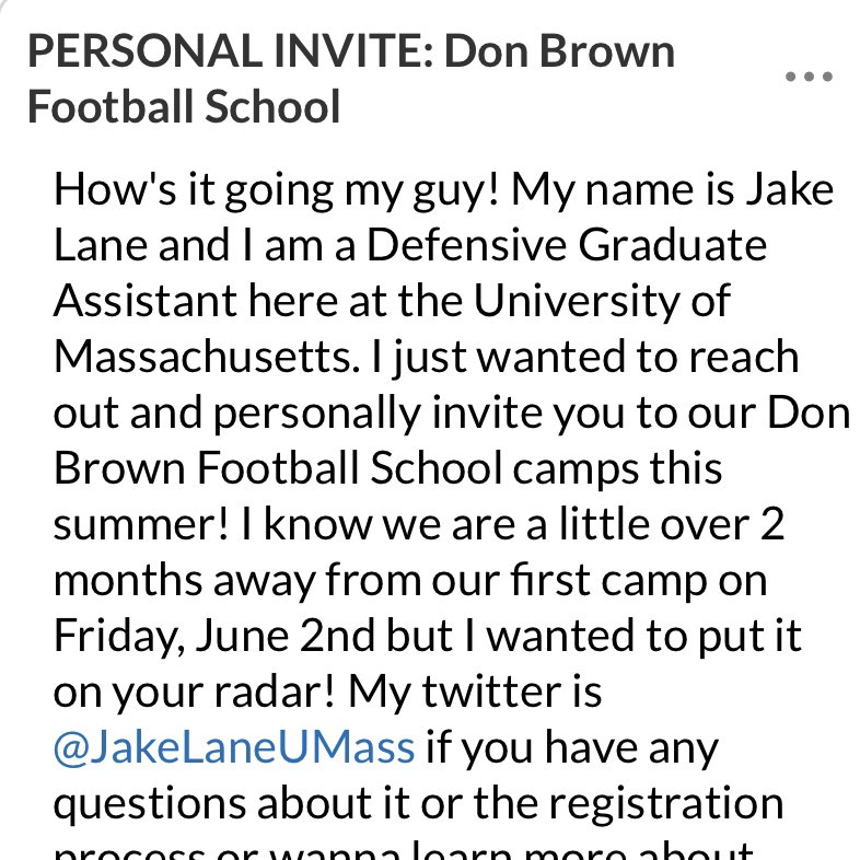 noahhunter163's tweet photo. Thanks for the camp invite @JakeLaneUMass @UMassFootball https://t.co/ArSVGBhPqf