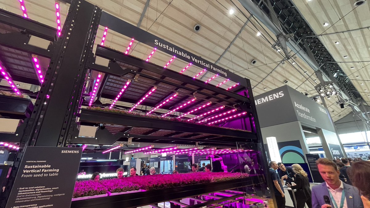 Lots of lucky lettuce 🥬 through  💯 percent #sustainable vertical farming on display at the <a href="/Siemens/">Siemens</a> #HM2023 booth. Bringing the real and digital worlds together through technology with purpose.