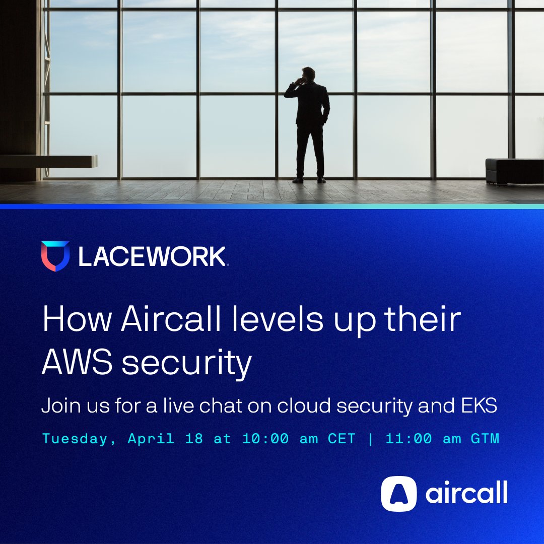 Lacework's tweet photo. 📣If you work in #DevOps, security, or #DevSecOps, don’t miss our webinar tomorrow! We’re sitting down with @aircall and @awscloud to discuss how #Aircall aces their cloudnative security on #AWS 💯Don’t miss it: https://t.co/hCoBtqGs8T https://t.co/EzPBKrKcIY