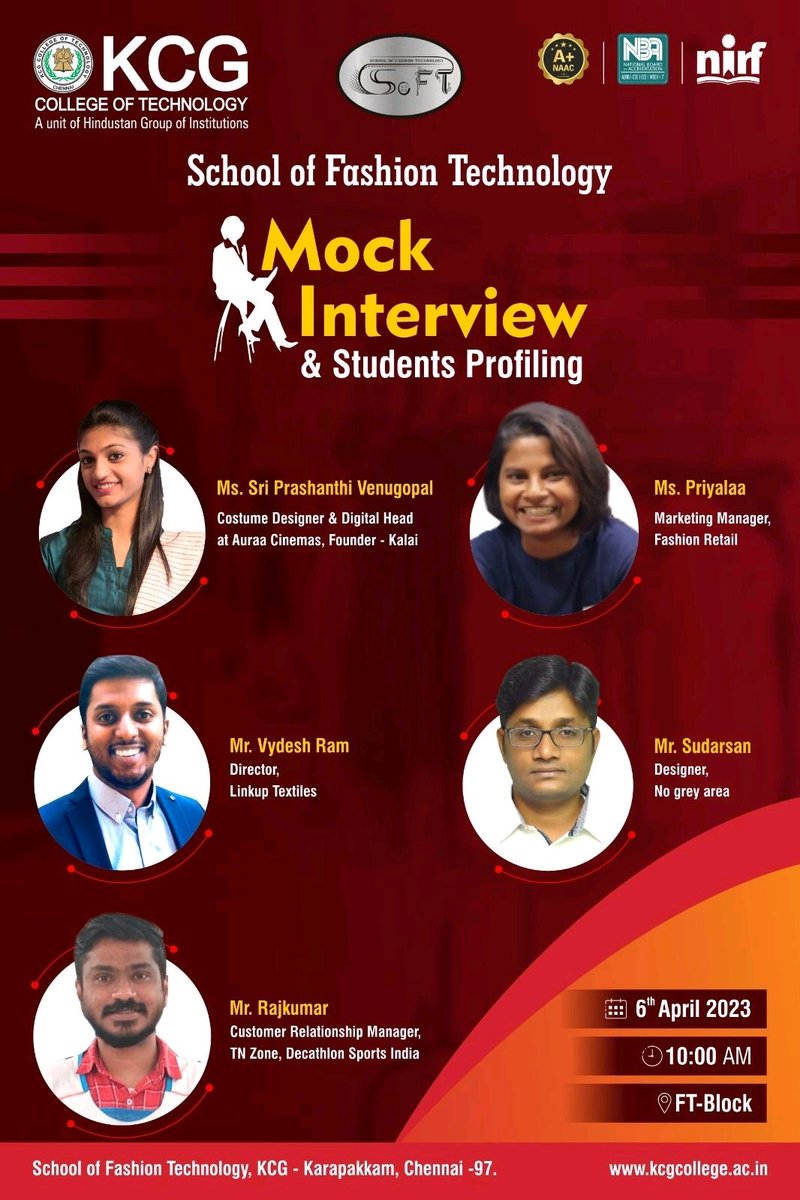 KCGtechnology's tweet photo. The School of Fashion Technology at KCG Tech organized a Mock Interview & Students Profiling Session on 6th April 2023.
#KCGCollege #mockinterviews #mockinterview #mockinterviewsession #interviewprep #interviewpreparation #fashiontech #fashiontechnology #businessoffashion https://t.co/5e7Vzu3kLV